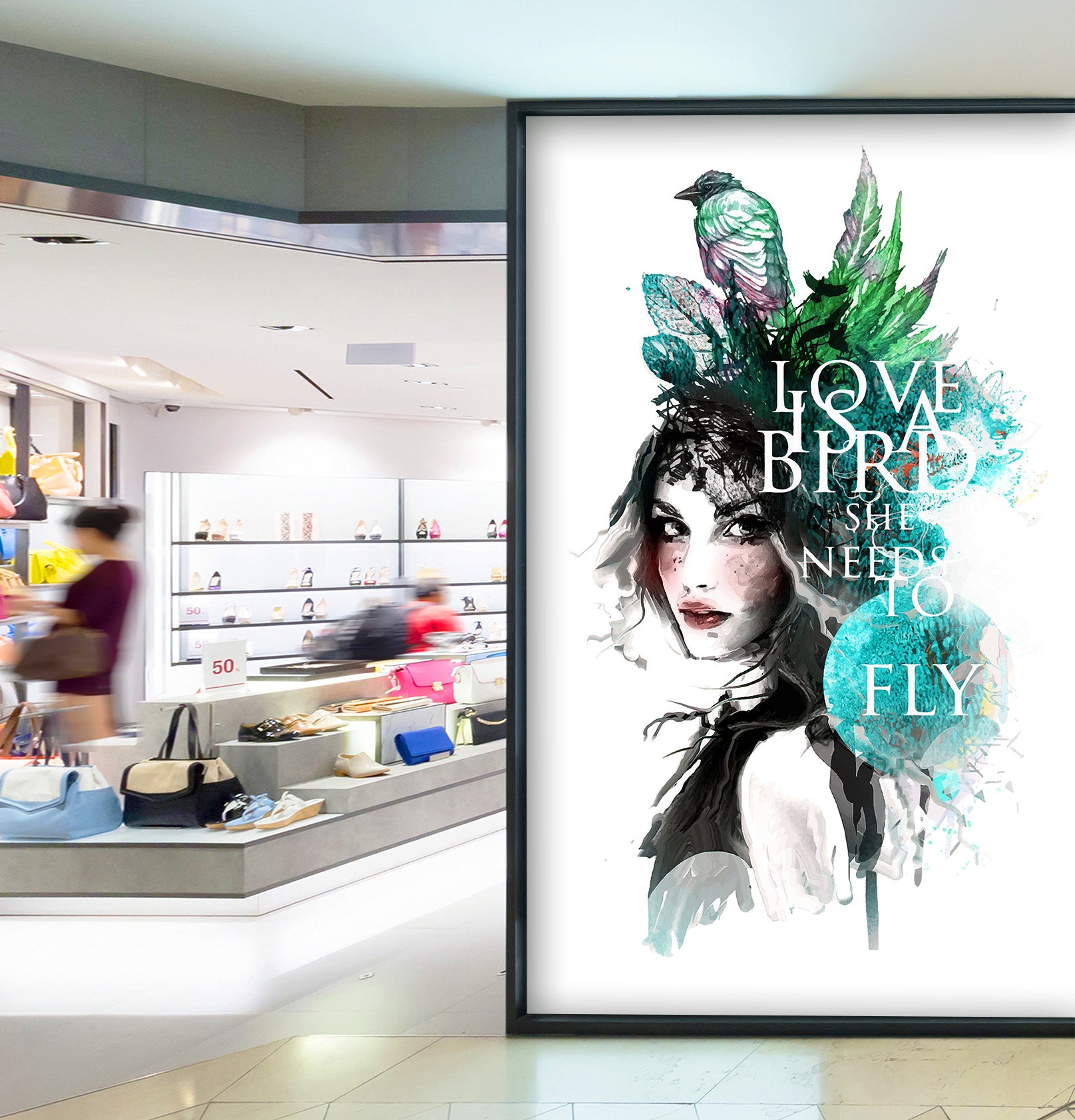 3D Green Bird Girl 007 Wall Murals