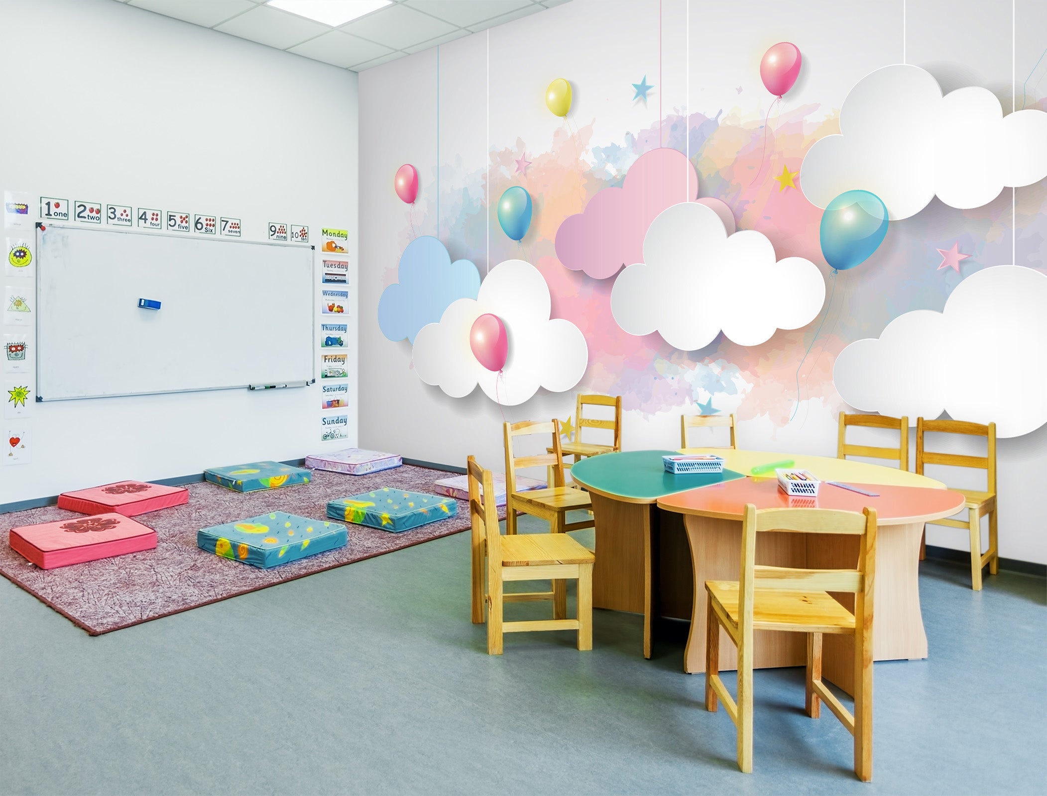 3D Colorful Cloud Balloon 040 Wall Murals Wallpaper AJ Wallpaper 2