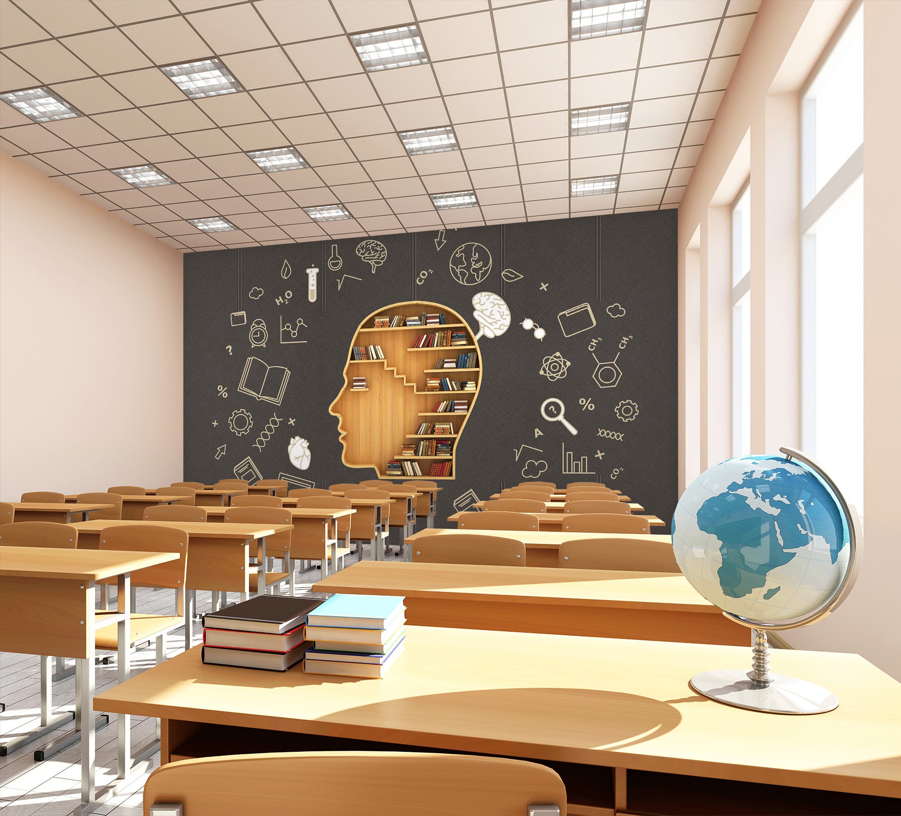 3D Head Bookcase 154 Wall Murals Wallpaper AJ Wallpaper 2