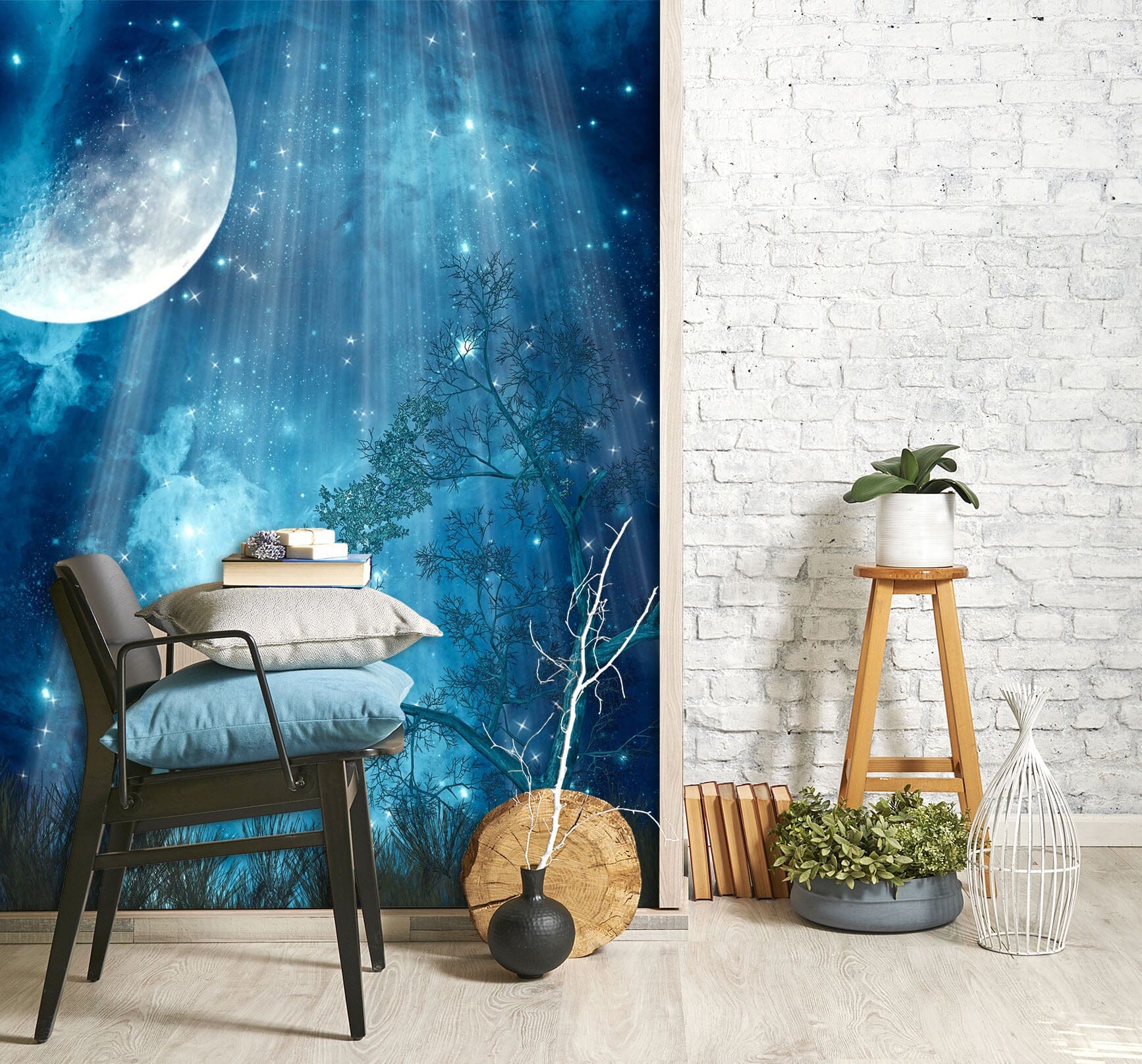 3D Moonlight Stars 101 Wall Murals Wallpaper AJ Wallpaper 2