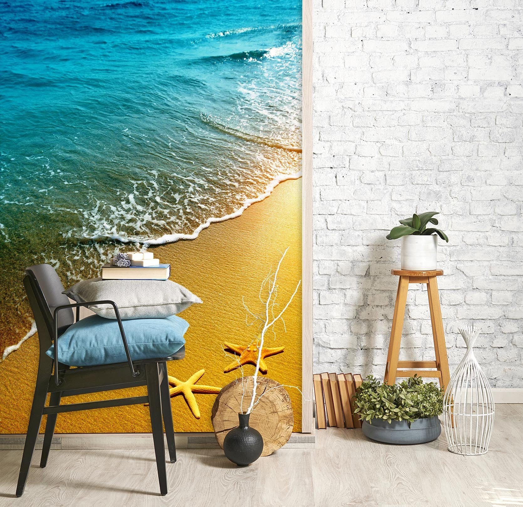 3D Beach Starfish Golden 079 Wall Murals Wallpaper AJ Wallpaper 2