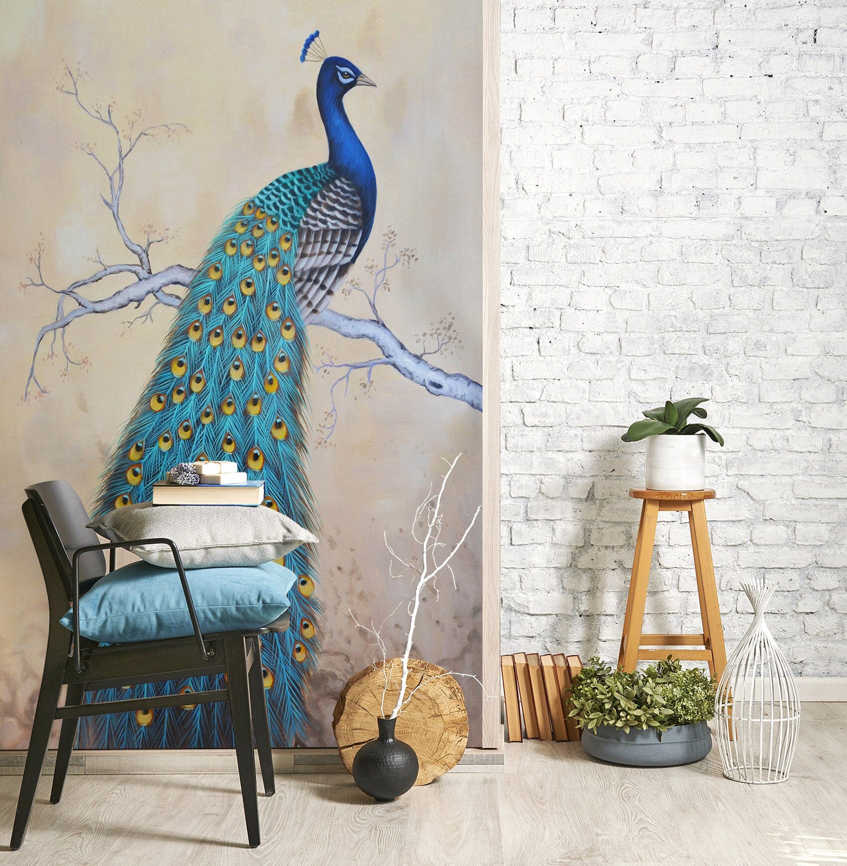 3D Blue Peacock 1841 Wall Murals Wallpaper AJ Wallpaper 2
