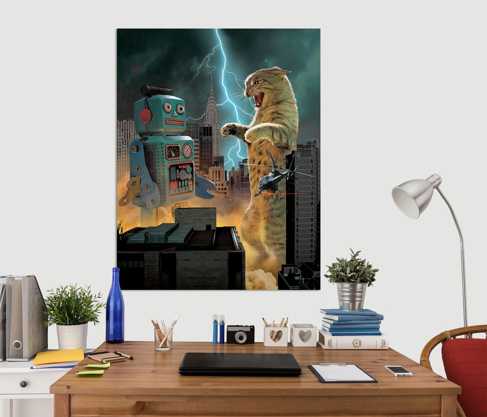 3D Catzilla Vs Robot Def 020 Vincent Hie Wall Sticker Wallpaper AJ Wallpaper 2