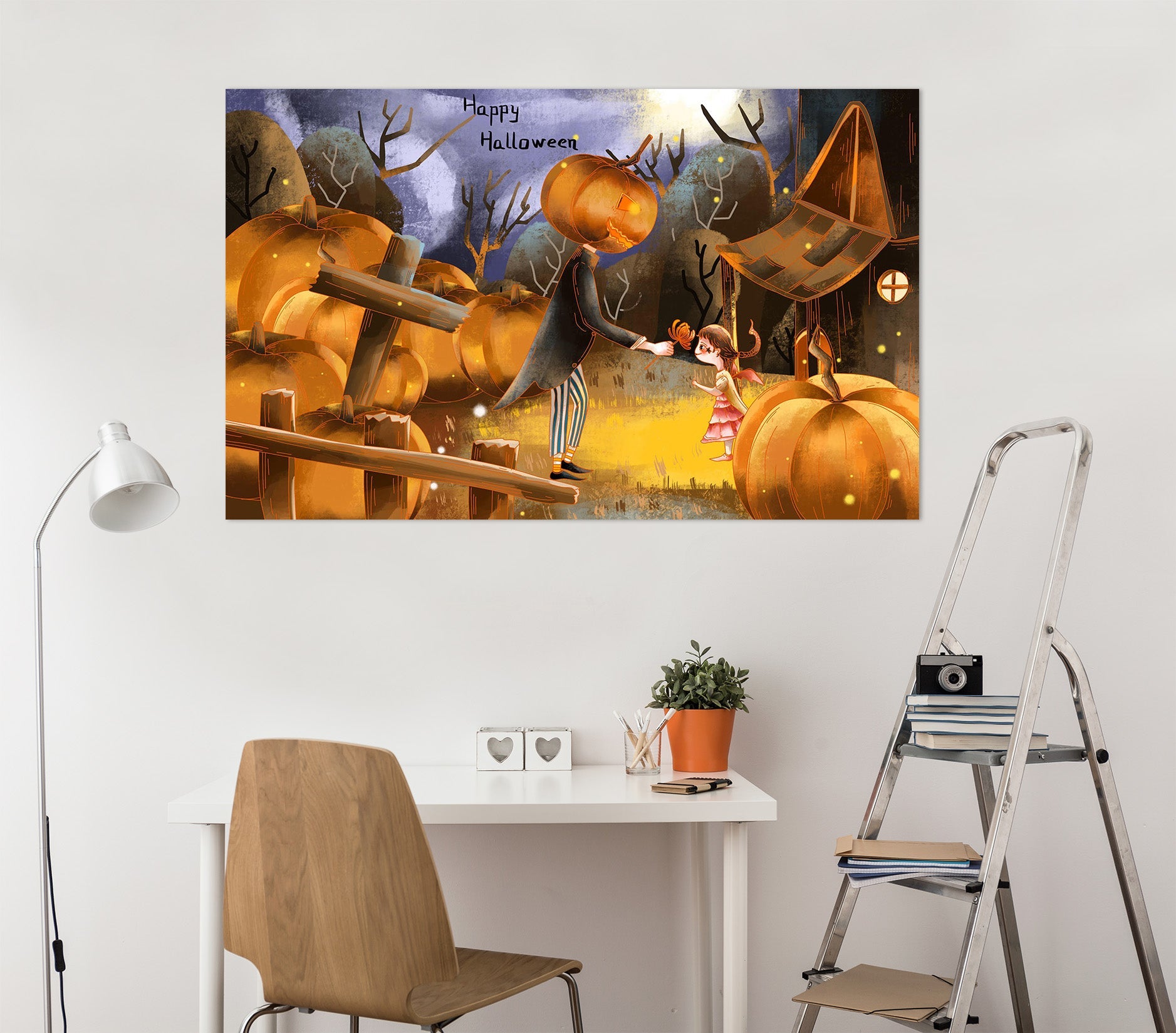 3D Pumpkin Man Girl 011 Halloween Wall Stickers Wallpaper AJ Wallpaper 2