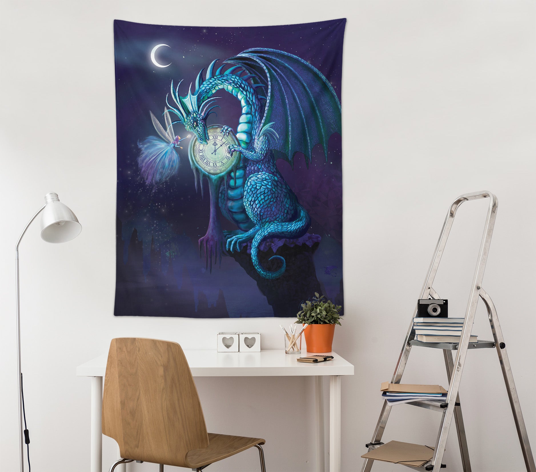 3D Blue Dragon Moon 5216 Rose Catherine Khan Tapestry Hanging Cloth Hang