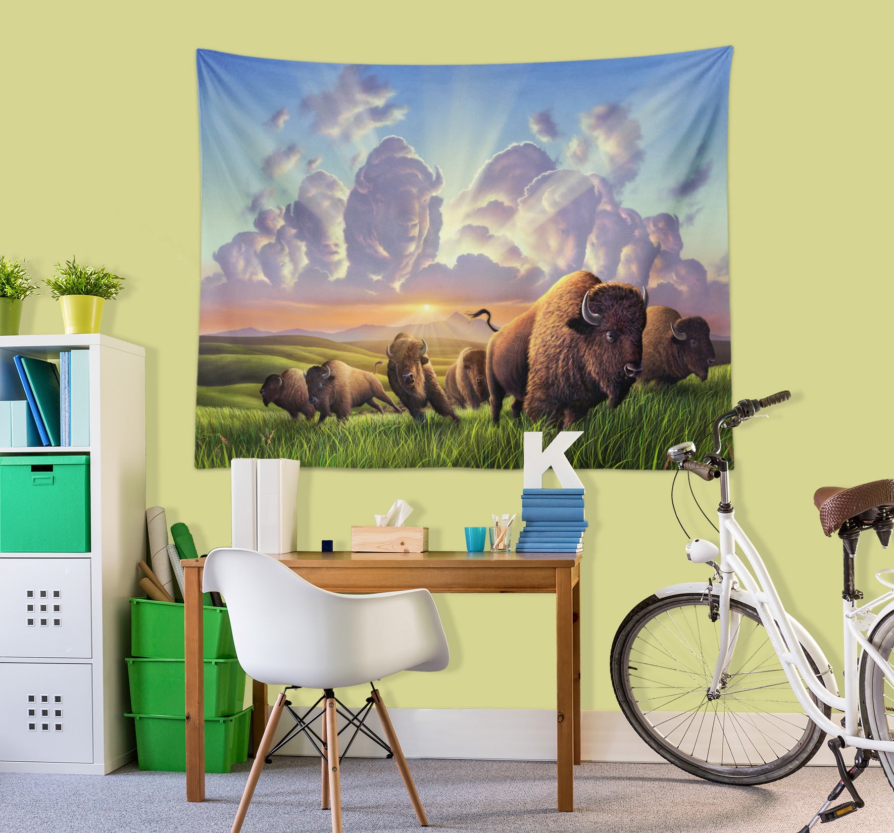 3D Meadow Yak Clouds 111137 Jerry LoFaro Tapestry Hanging Cloth Hang