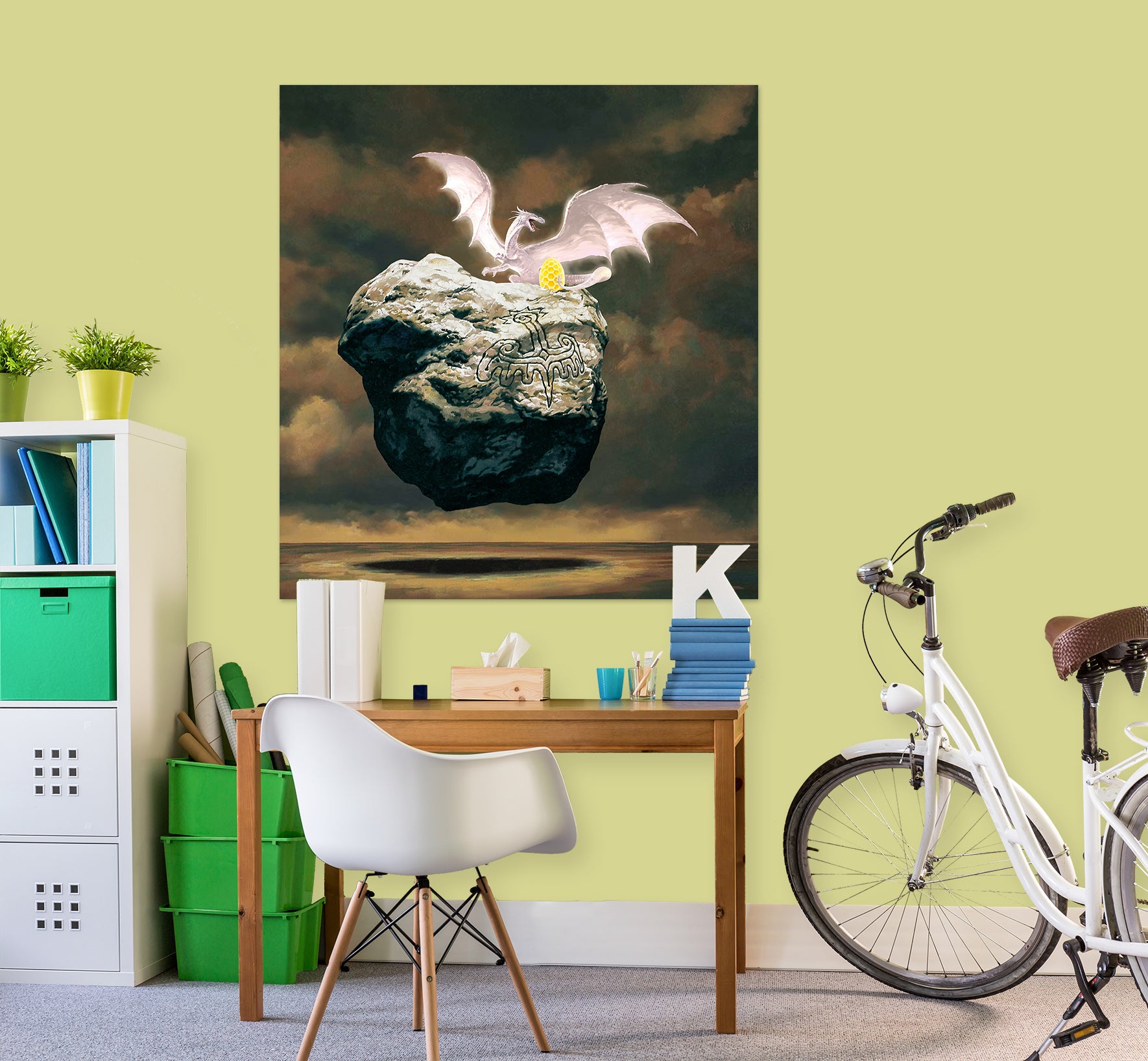 3D White Dragon Golden Egg Stone 8110 Ciruelo Wall Sticker