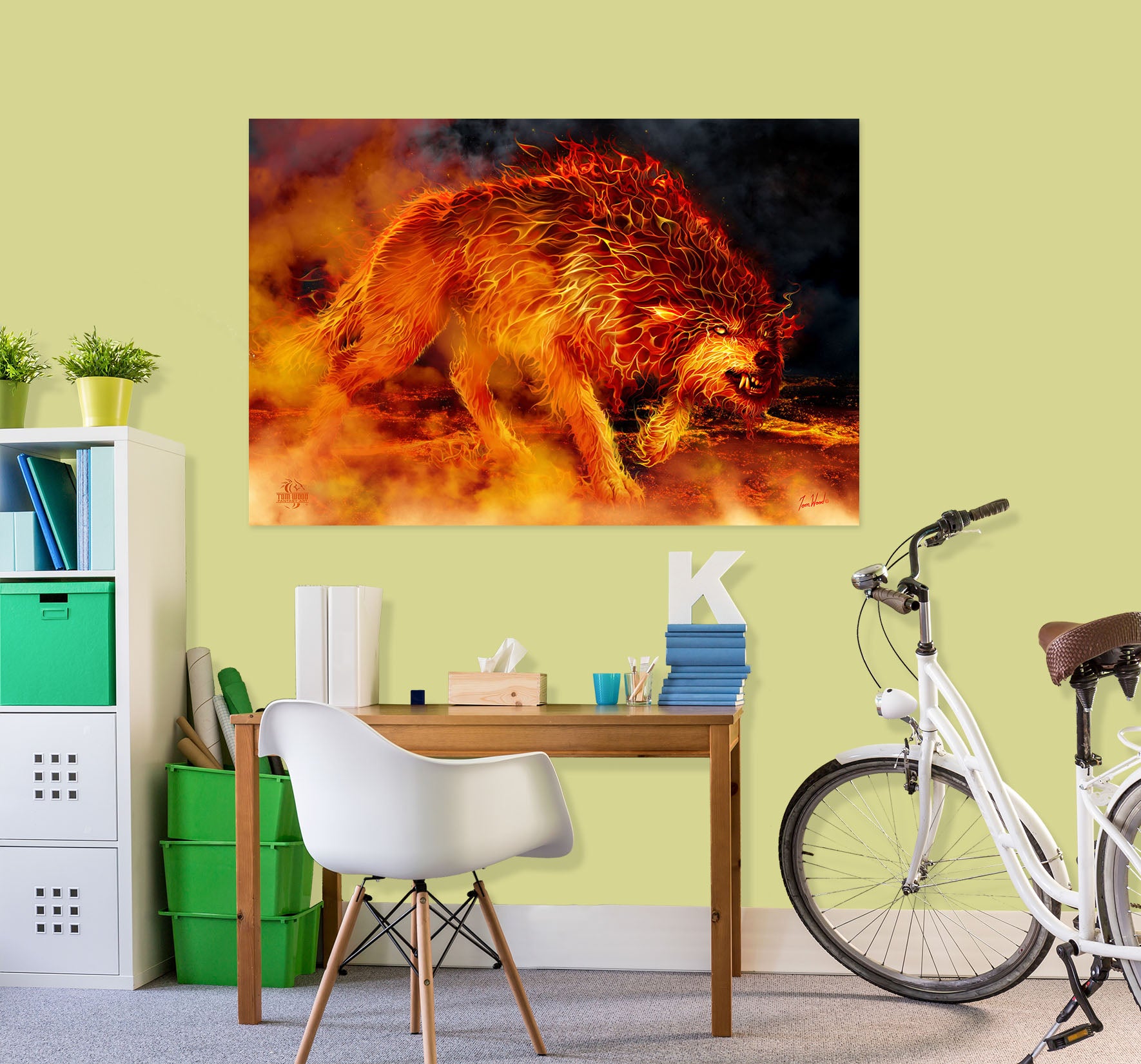 3D Flaming Wolf 5106 Tom Wood Wall Sticker