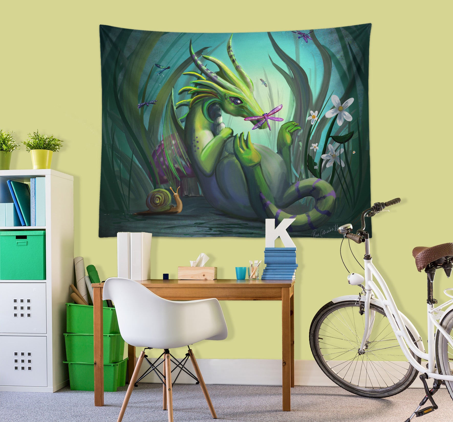 3D Cute Dragon Dragonfly 942 Rose Catherine Khan Tapestry Hanging Cloth Hang