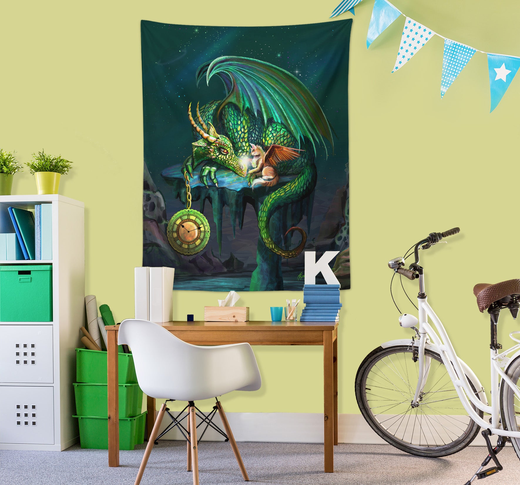3D Green Dragon Wings 5218 Rose Catherine Khan Tapestry Hanging Cloth Hang