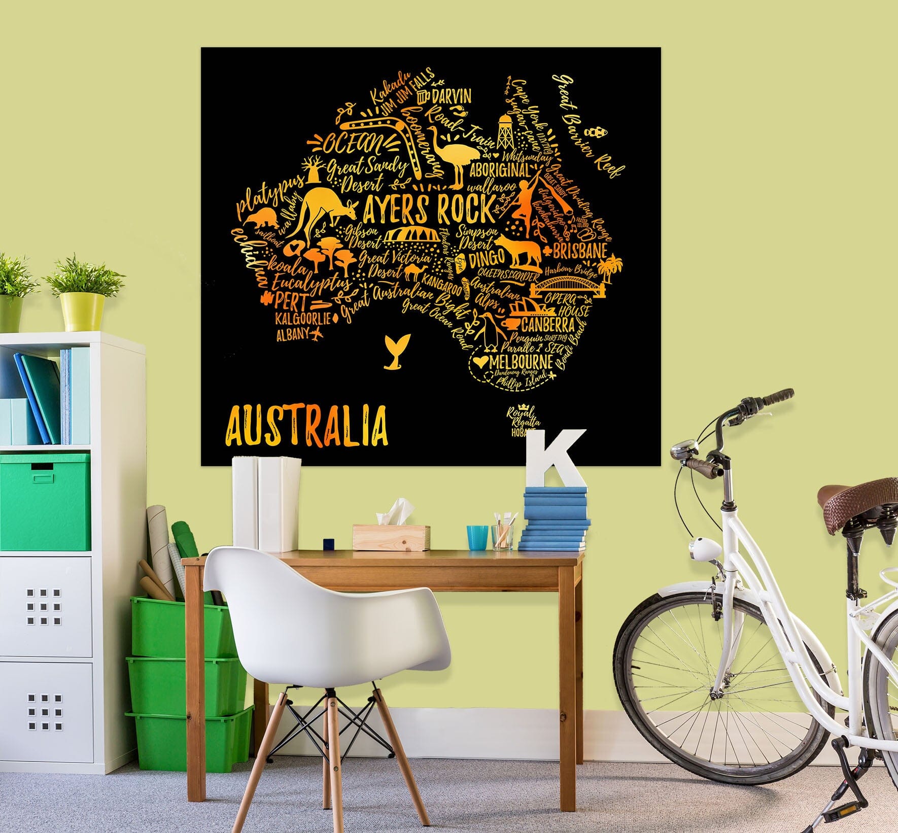 3D Golden Letters 224 World Map Wall Sticker Wallpaper AJ Wallpaper 2