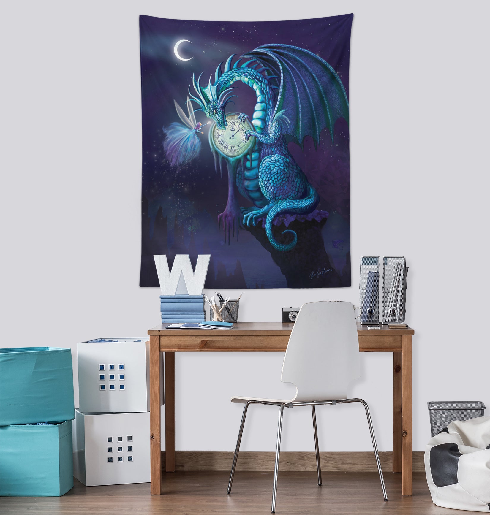 3D Blue Dragon Moon 5216 Rose Catherine Khan Tapestry Hanging Cloth Hang