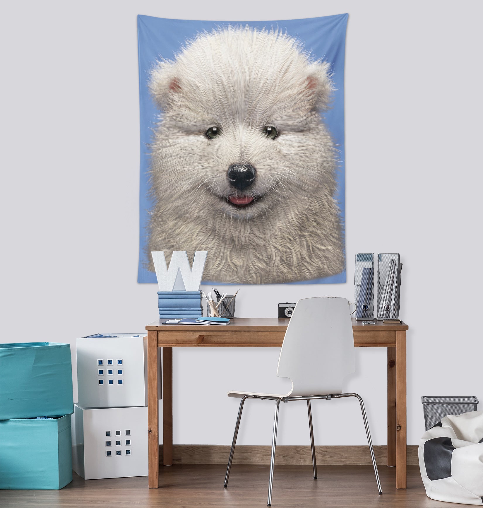 3D White Dog 11728 Vincent Tapestry Hanging Cloth Hang