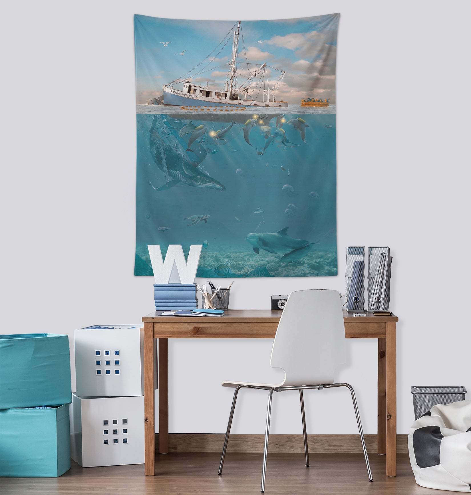 3D Dolphin Ship 11726 Vincent Tapestry Hanging Cloth Hang