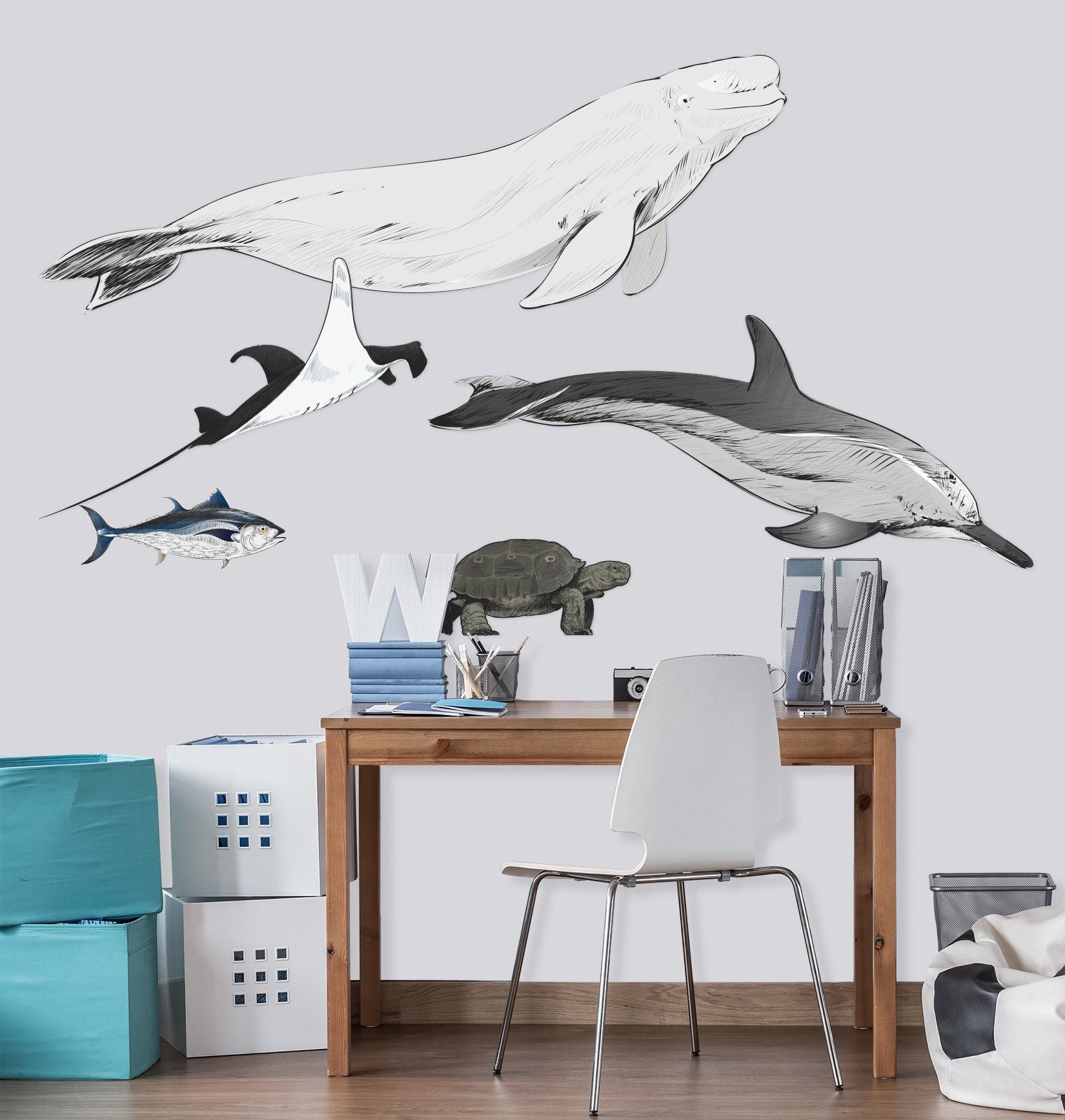 3D Dolphin Whale 064 Animals Wall Stickers Wallpaper AJ Wallpaper