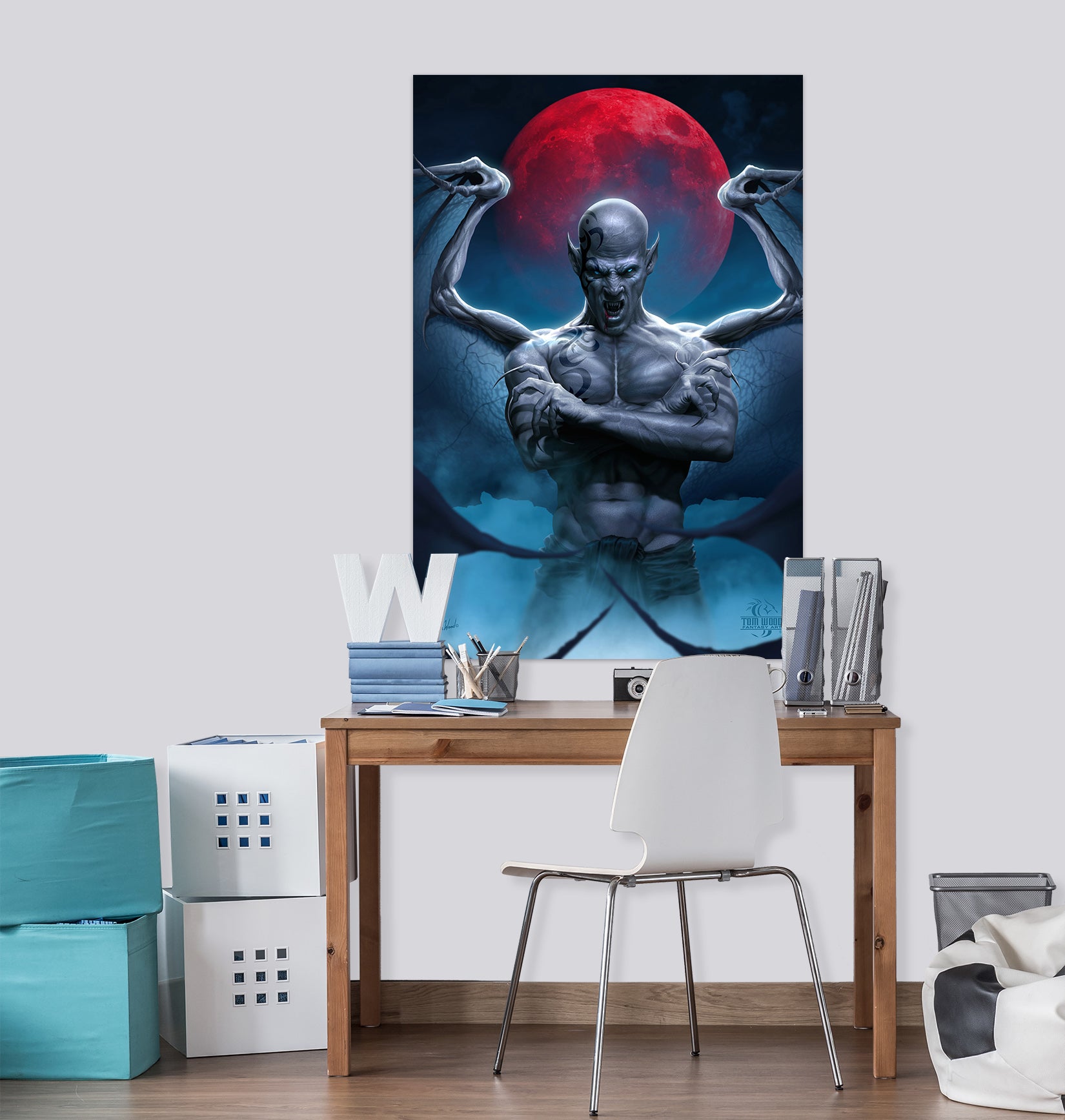 3D Red Moon Dragon Man 5118 Tom Wood Wall Sticker