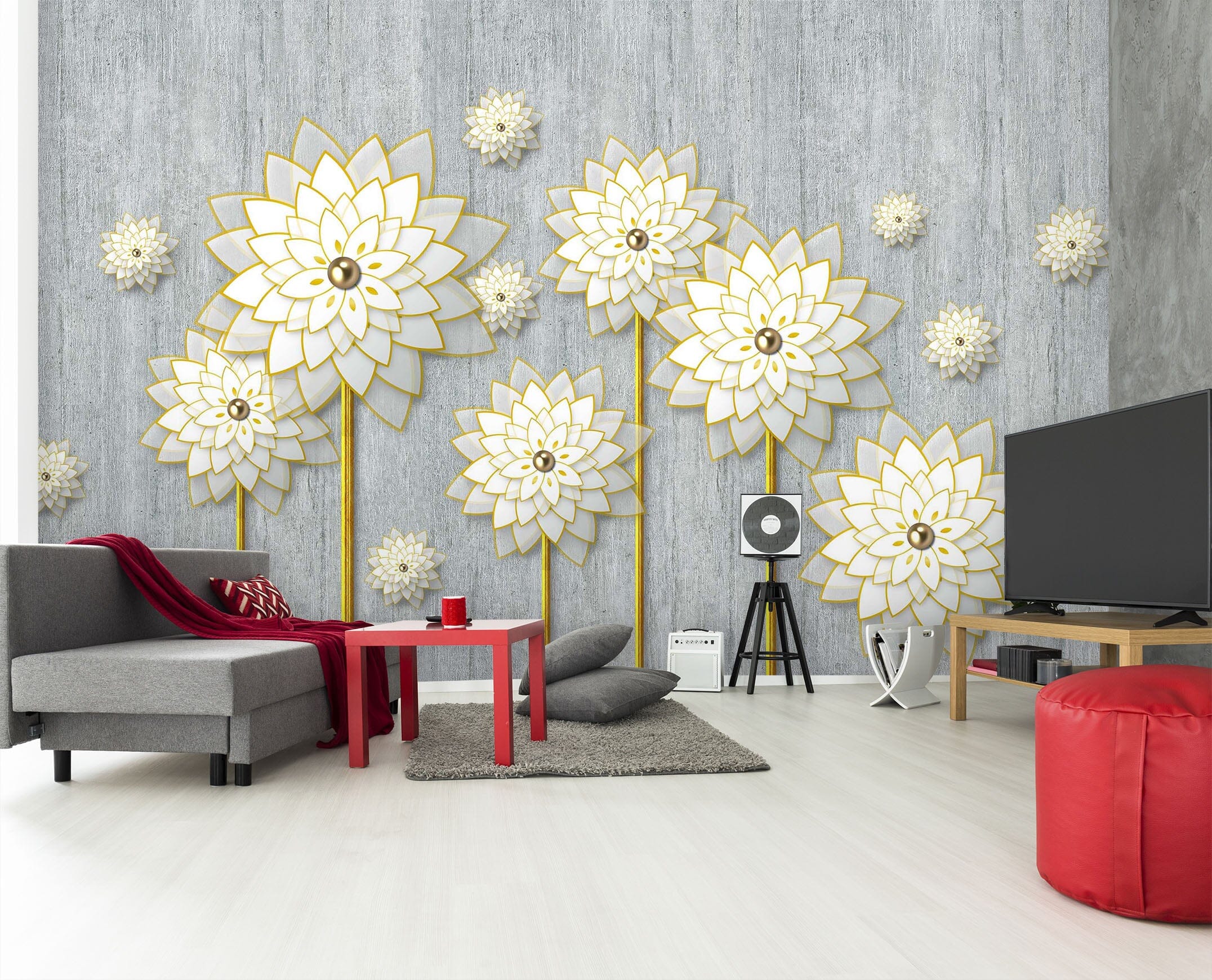 3D White Lotus 2069 Wall Murals Wallpaper AJ Wallpaper 2