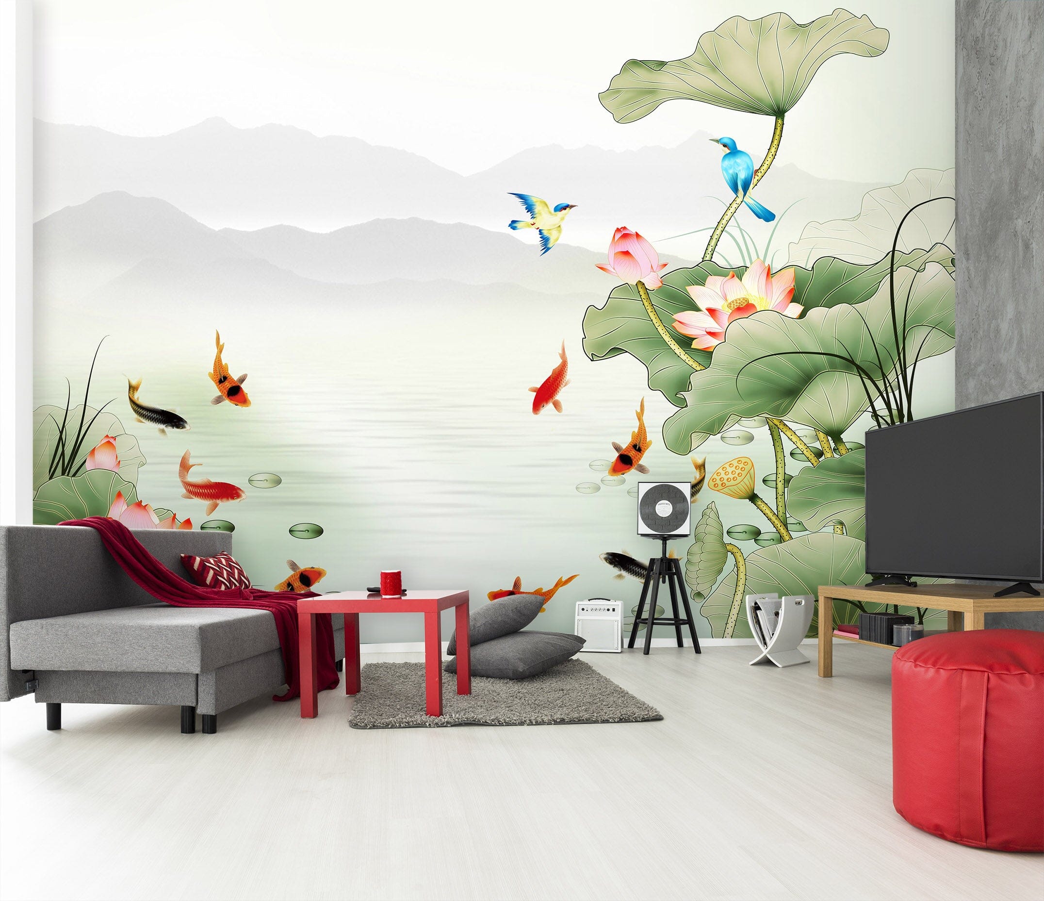 3D Lotus Fish 1478 Wall Murals Wallpaper AJ Wallpaper 2