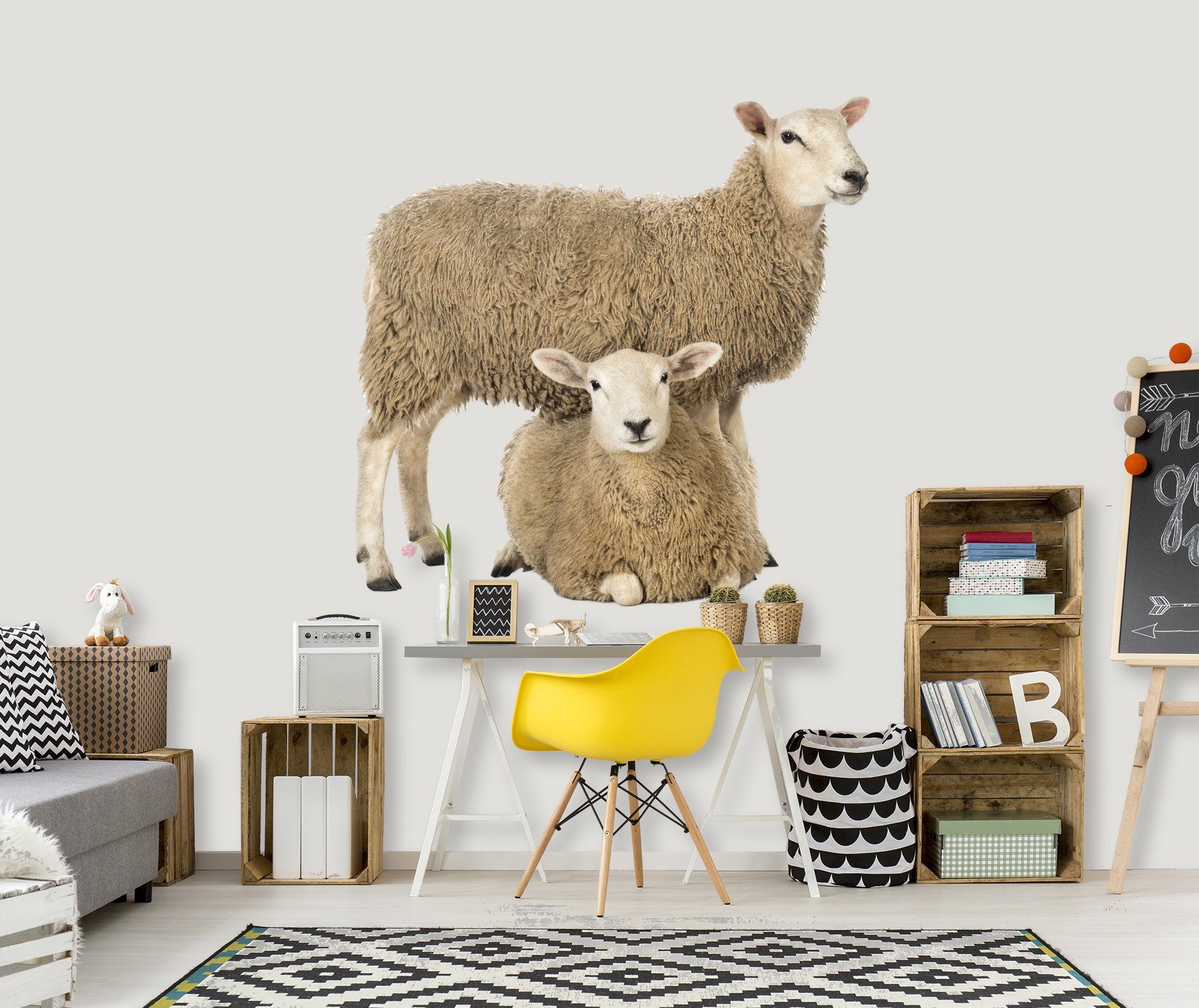 3D Sheep Are Eating Milk 088 Animals Wall Stickers Wallpaper AJ Wallpaper