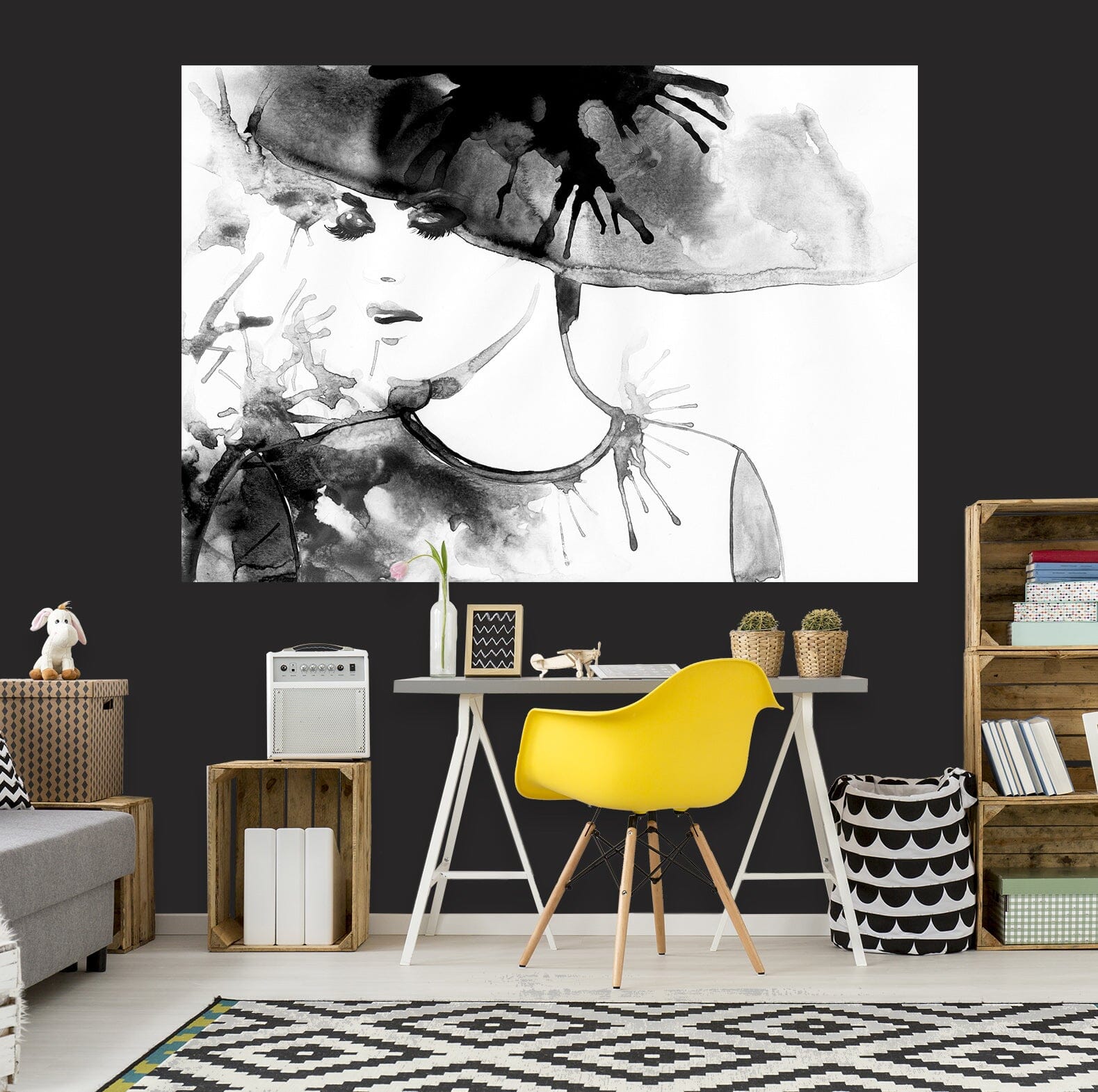 3D Black Hat Woman 1017 Wall Sticker Wallpaper AJ Wallpaper 2