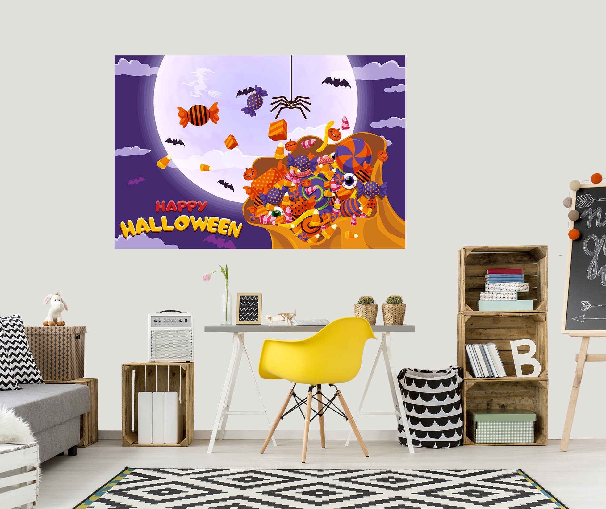 3D Moon Candy Spider 010 Halloween Wall Stickers Wallpaper AJ Wallpaper 2