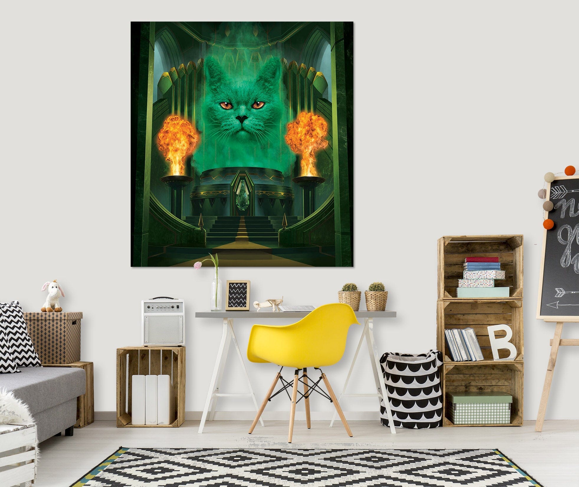 3D Green Fire Cat 017 Vincent Hie Wall Sticker Wallpaper AJ Wallpaper 2
