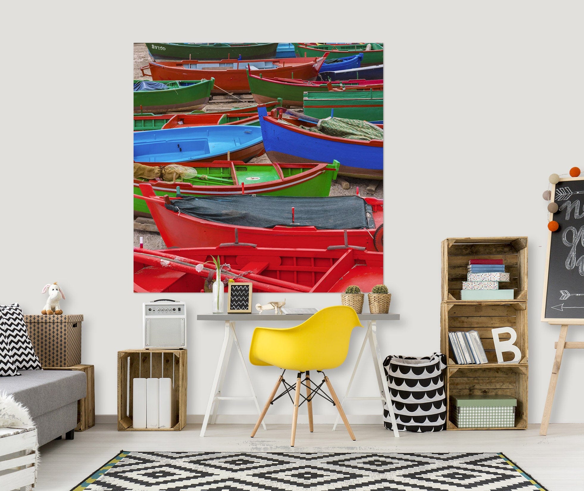 3D Red Boat 203 Marco Carmassi Wall Sticker Wallpaper AJ Wallpaper 2