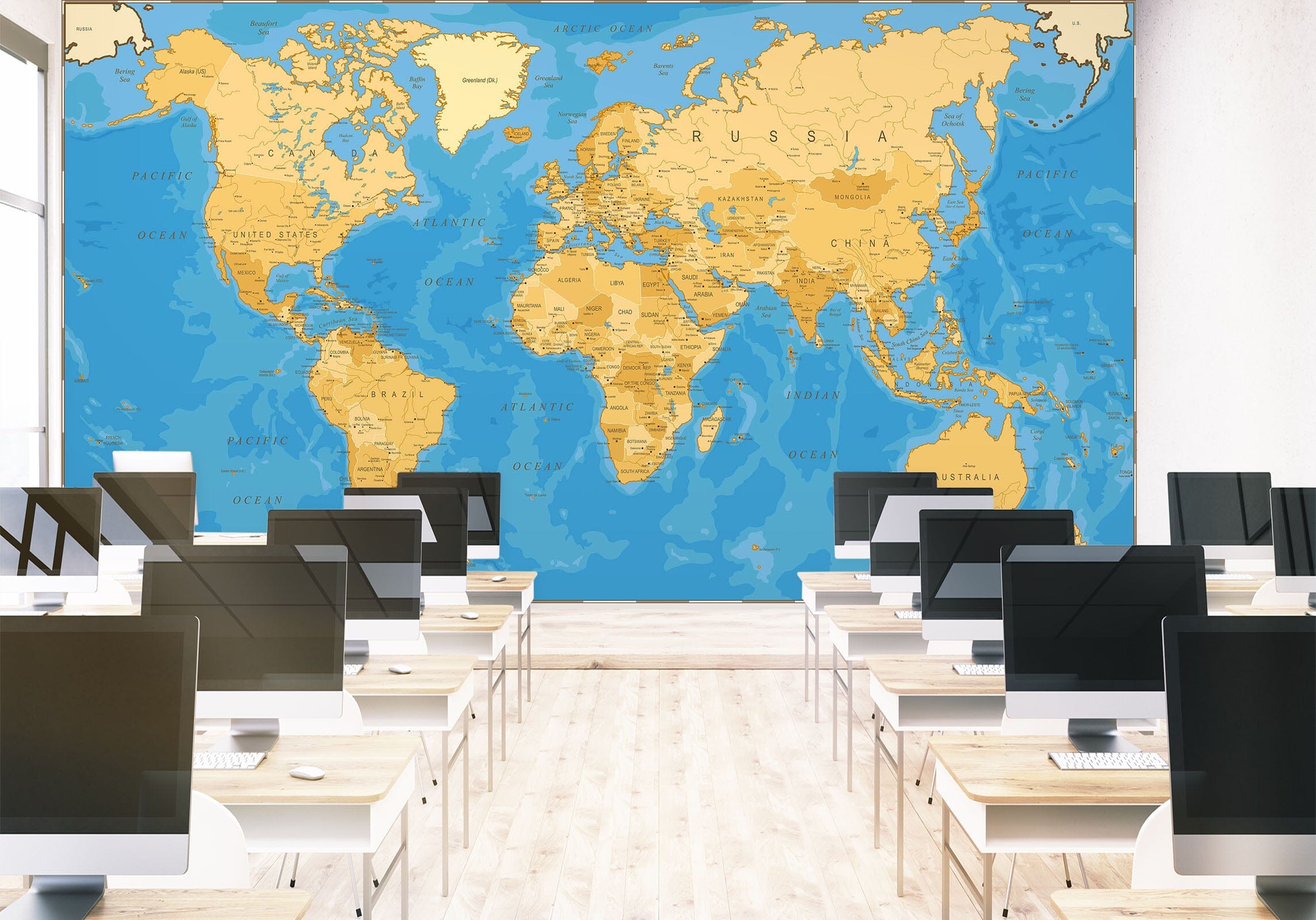 3D Yellow Land 2118 World Map Wall Murals Wallpaper AJ Wallpaper 2