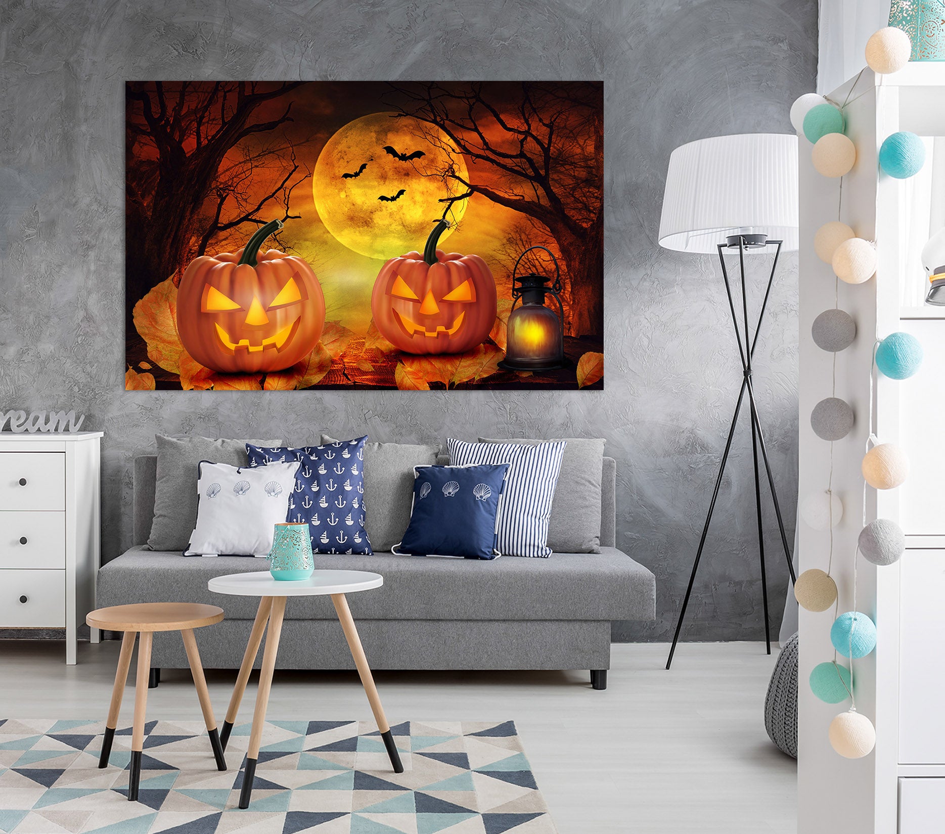 3D Moon Pumpkin Oil Lamp 009 Halloween Wall Stickers Wallpaper AJ Wallpaper 2