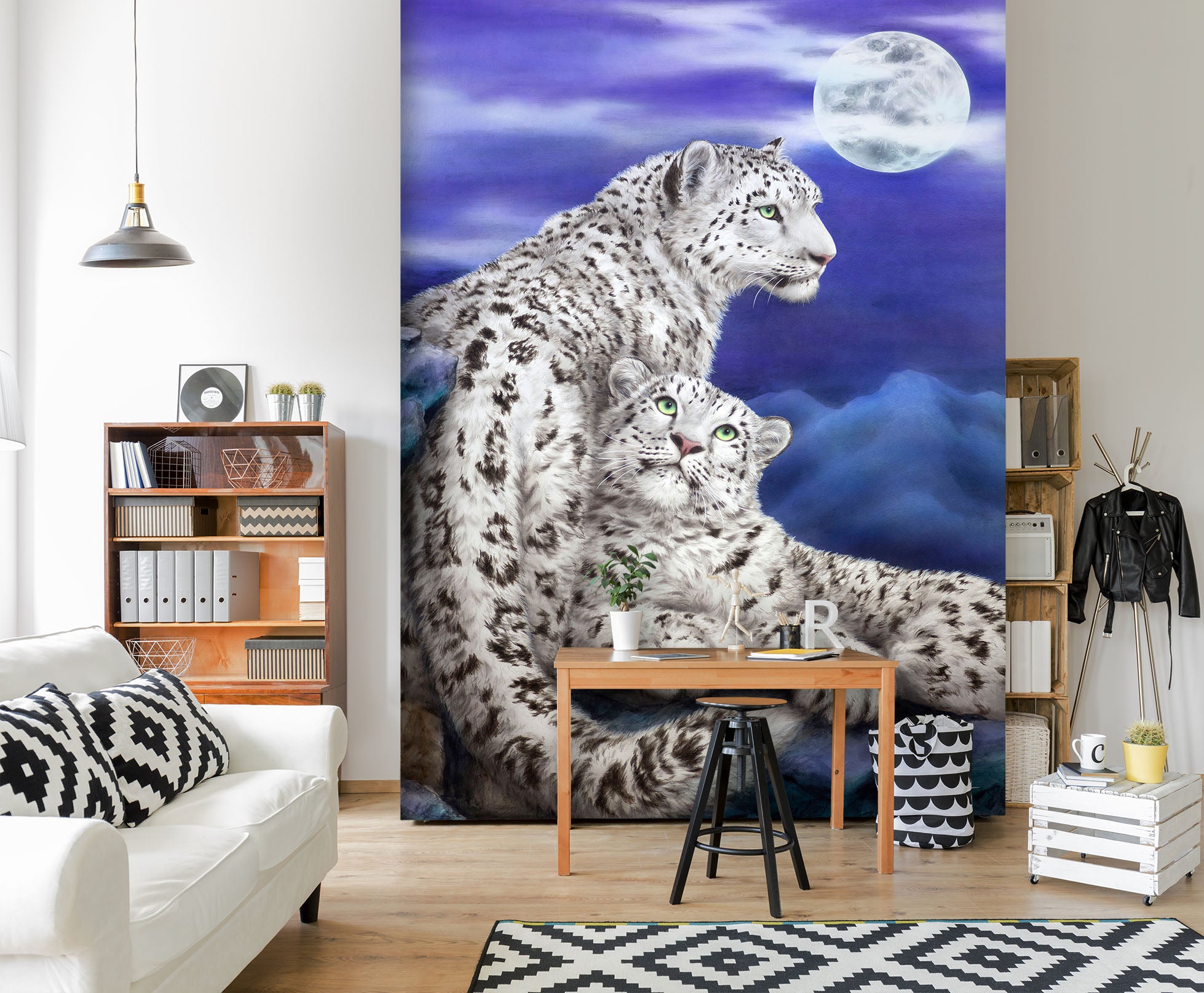 3D White Tiger Moon 5564 Kayomi Harai Wall Mural Wall Murals