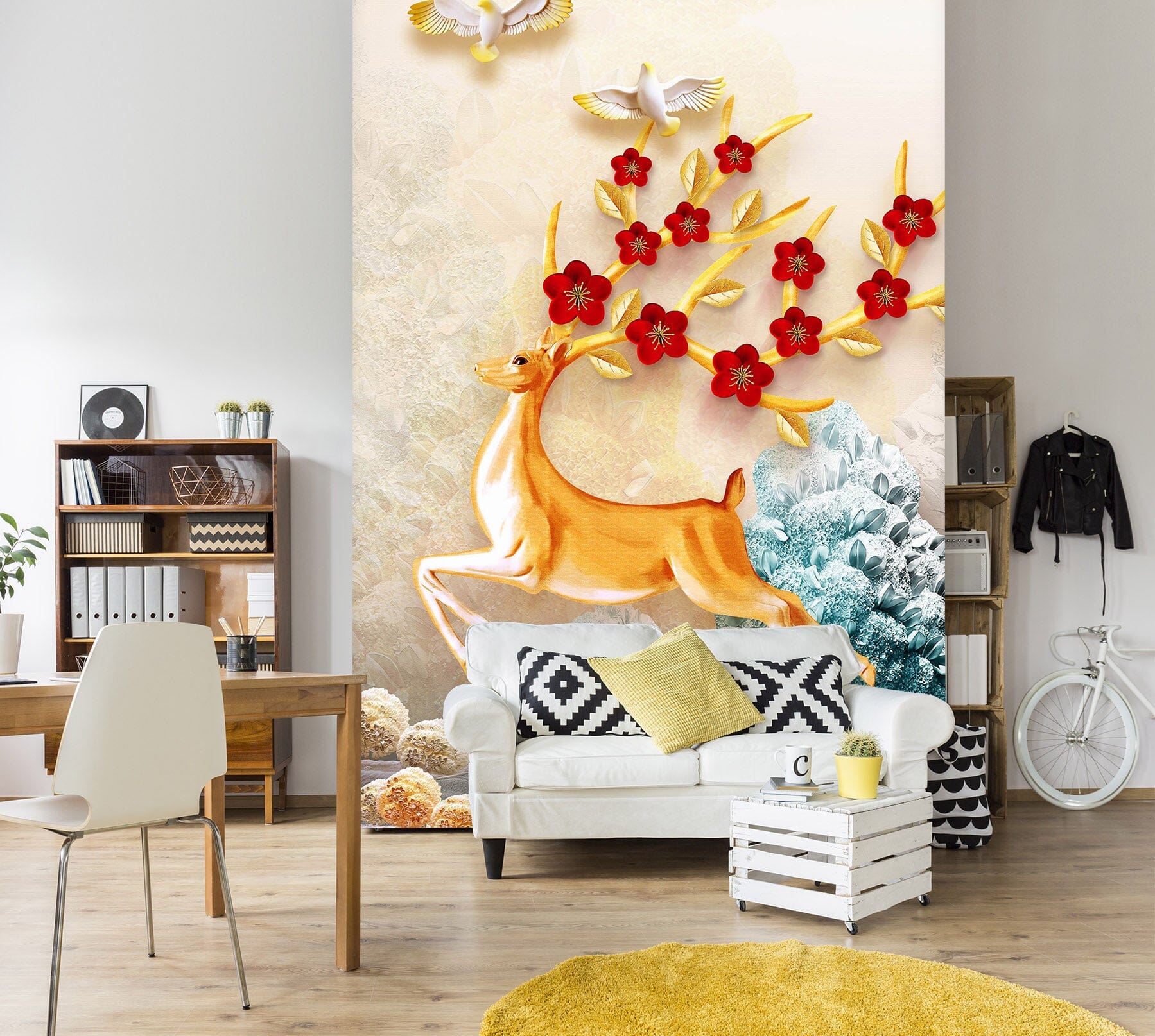 3D Golden Fawn 069 Wall Murals Wallpaper AJ Wallpaper 2