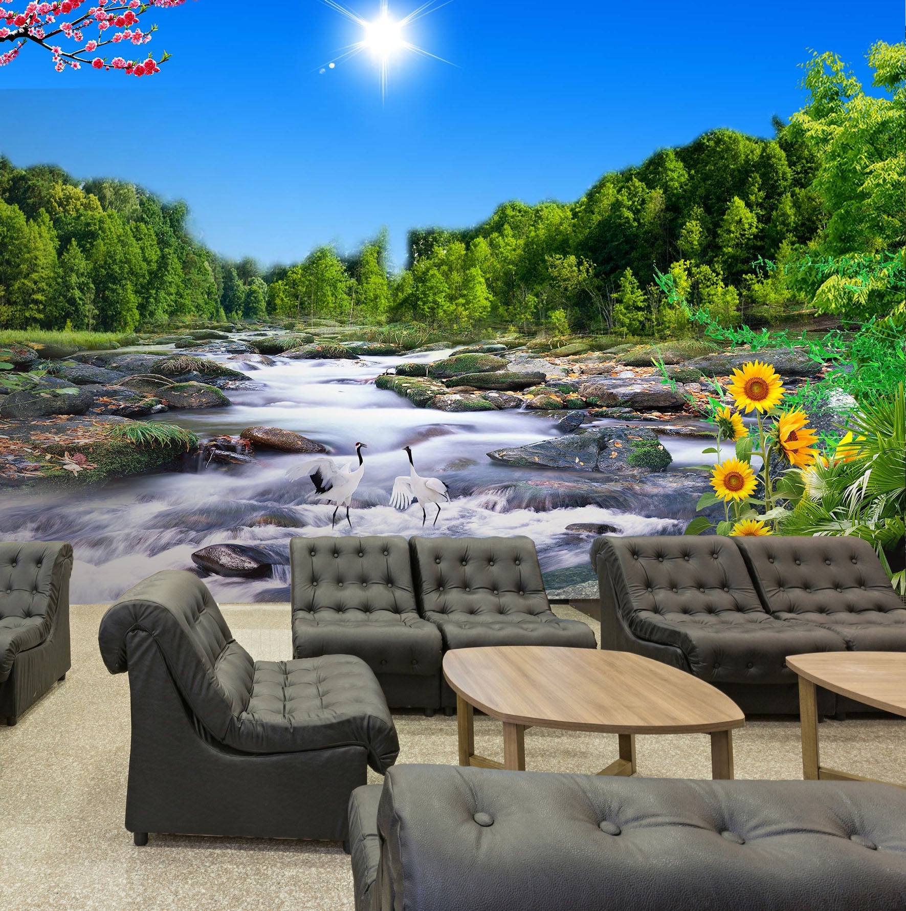 3D River Ccrane Forest 11 Wall Murals Wallpaper AJ Wallpaper 2