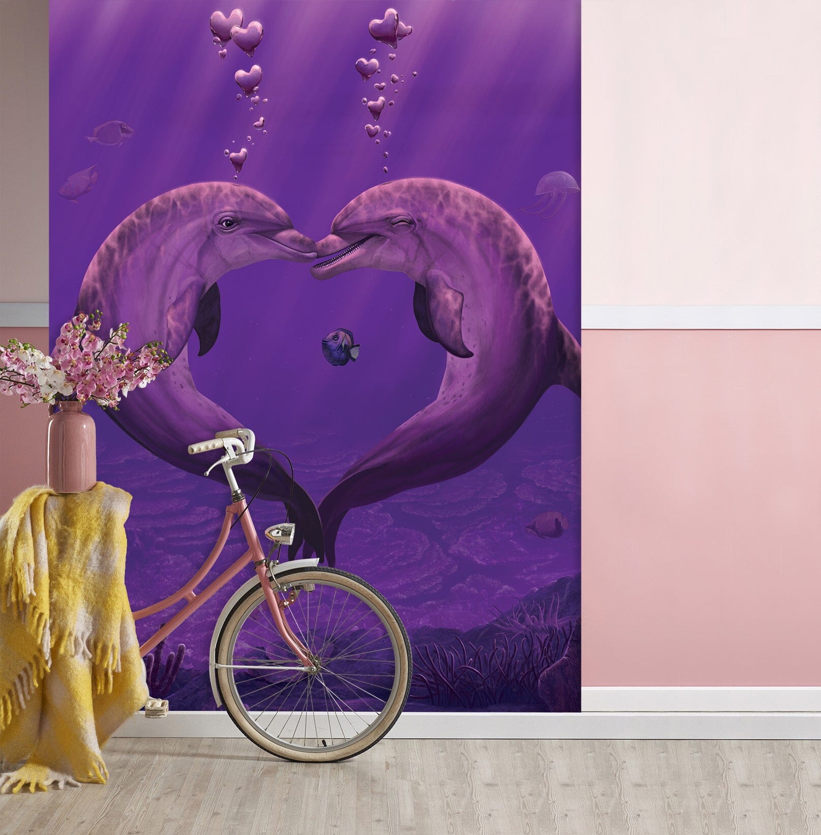 3D Dolphin Love 1545 Wall Murals Exclusive Designer Vincent Wallpaper AJ Wallpaper 2