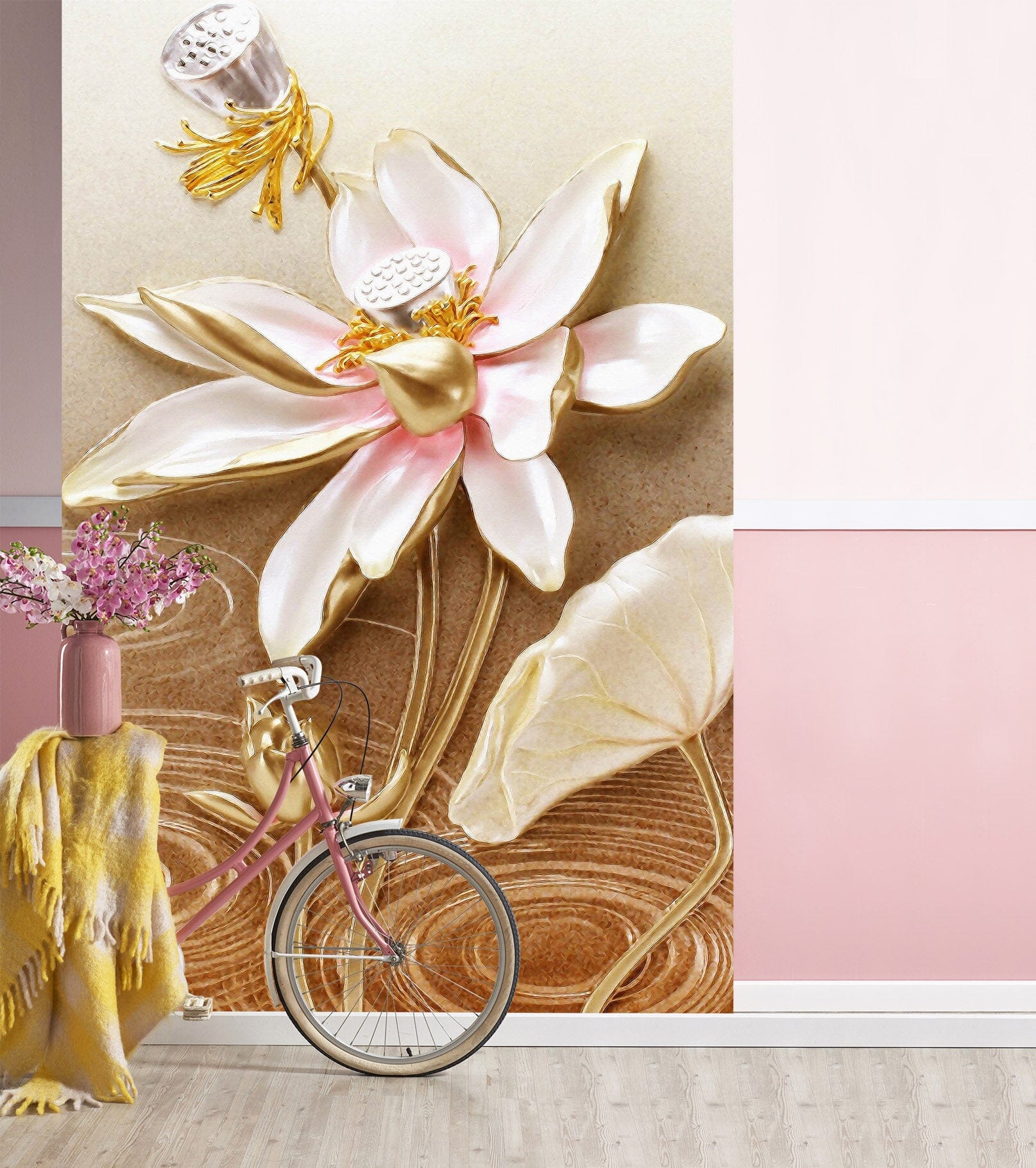 3D Golden Flower 1867 Wall Murals Wallpaper AJ Wallpaper 2