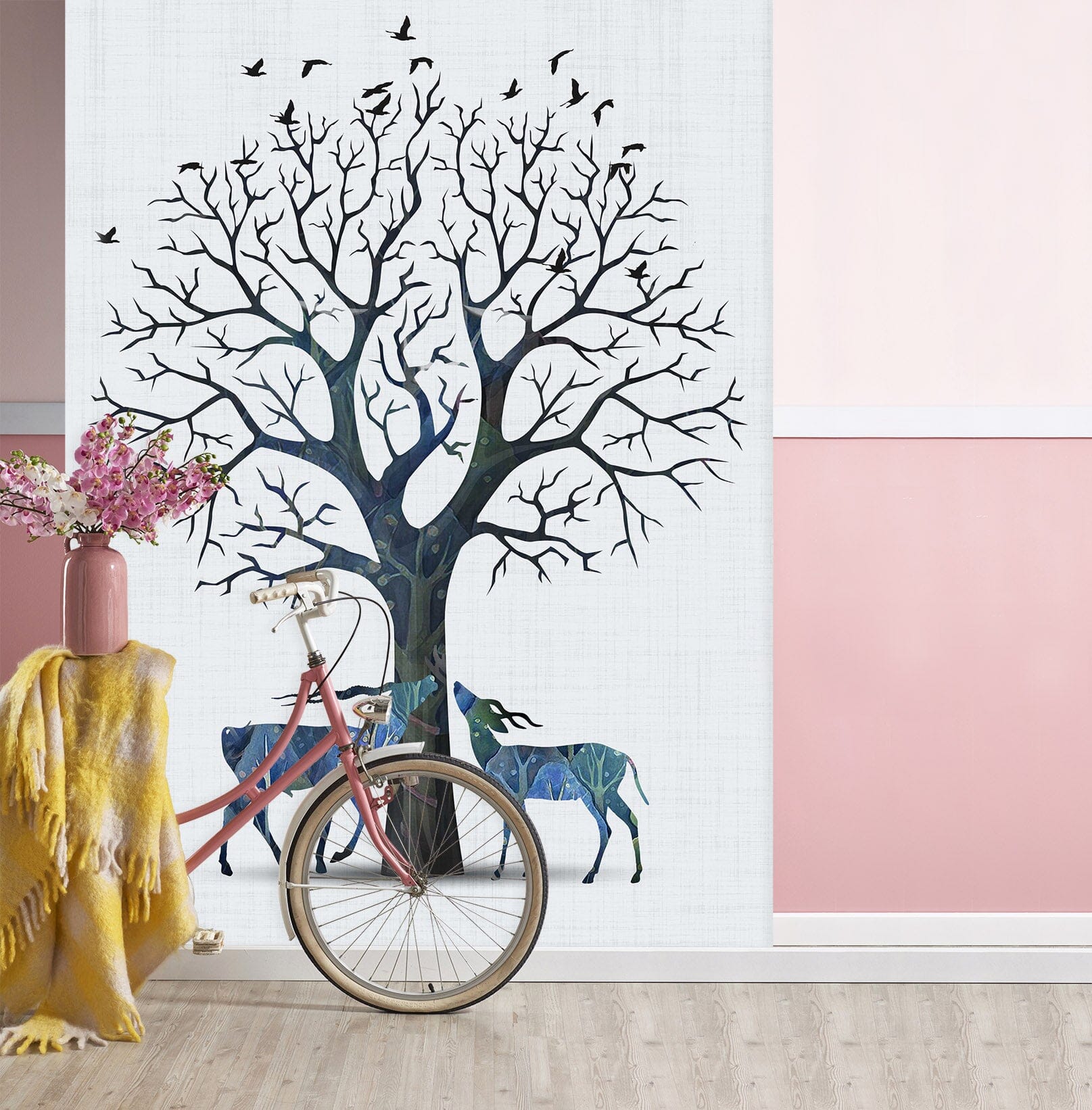 3D Tree Branch Fawn 058 Wall Murals Wallpaper AJ Wallpaper 2