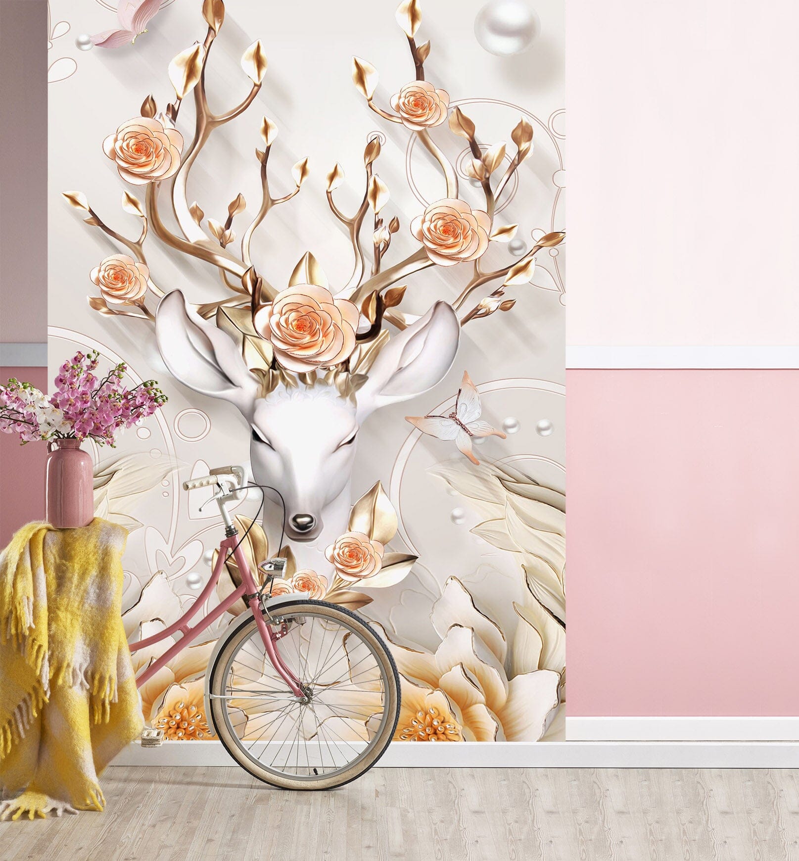 3D Fawn Flowers 1844 Wall Murals Wallpaper AJ Wallpaper 2