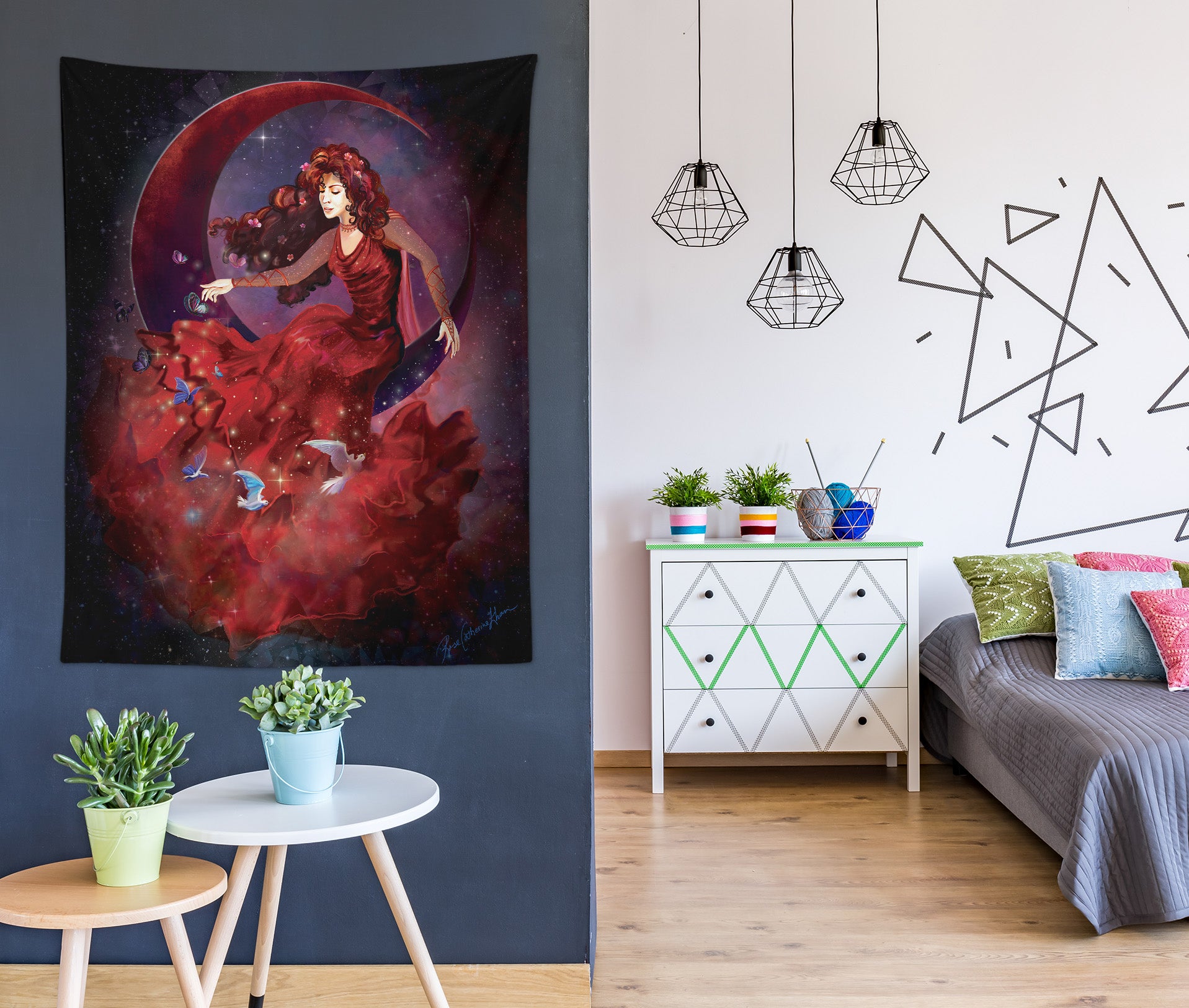 3D Moon Red Fairy 5215 Rose Catherine Khan Tapestry Hanging Cloth Hang