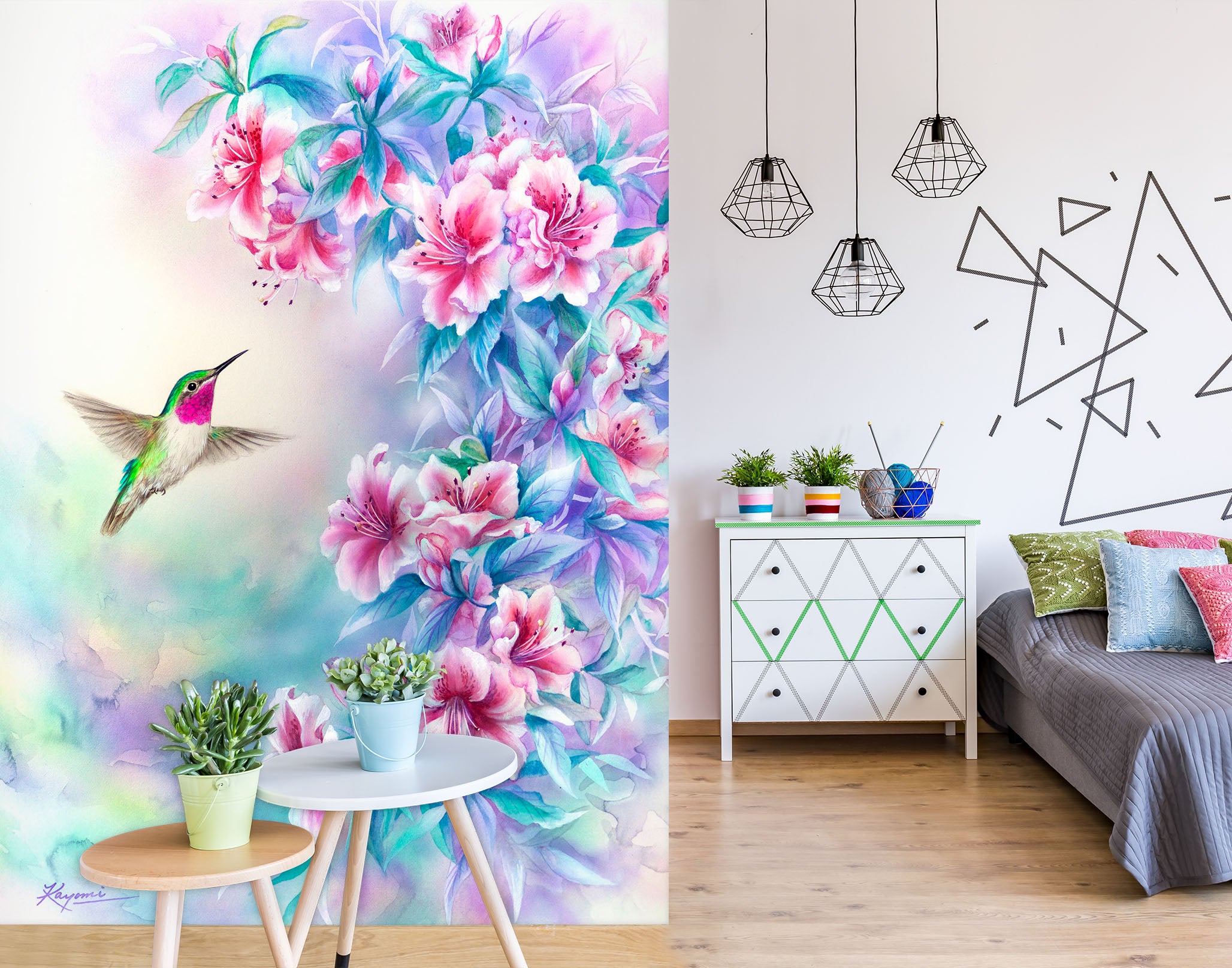 3D Pink Flower Bird 5493 Kayomi Harai Wall Mural Wall Murals