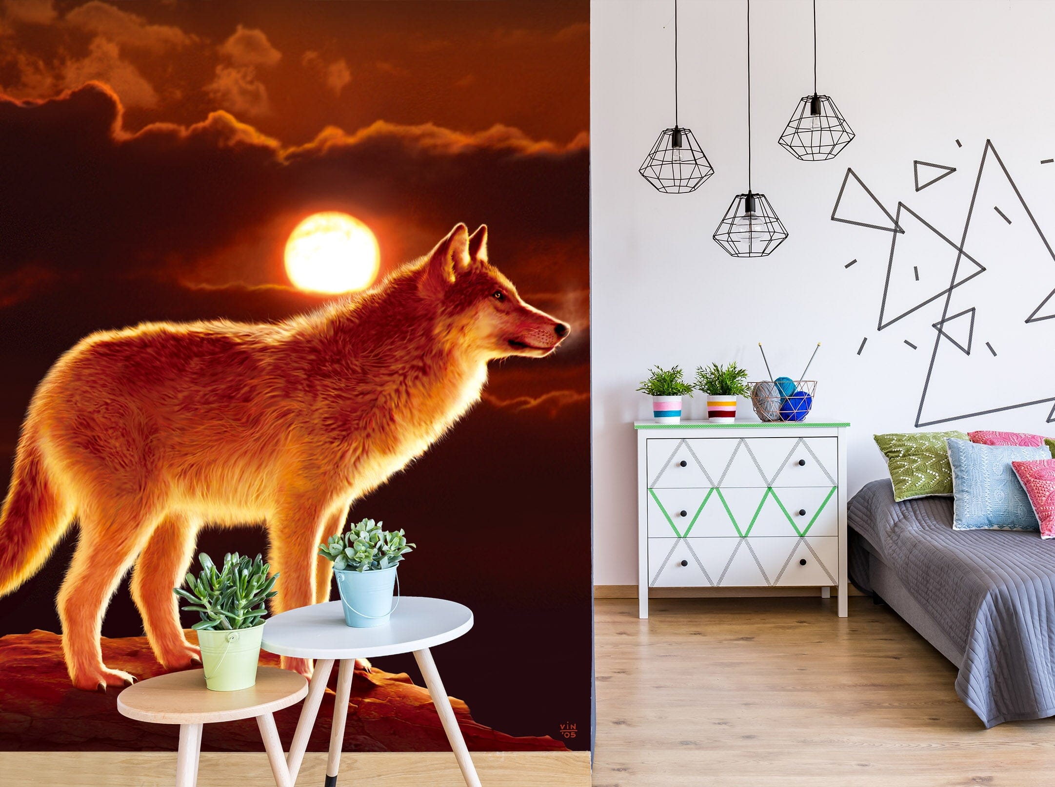 3D Sunset Wolf 1554 Wall Murals Exclusive Designer Vincent Wallpaper AJ Wallpaper 2