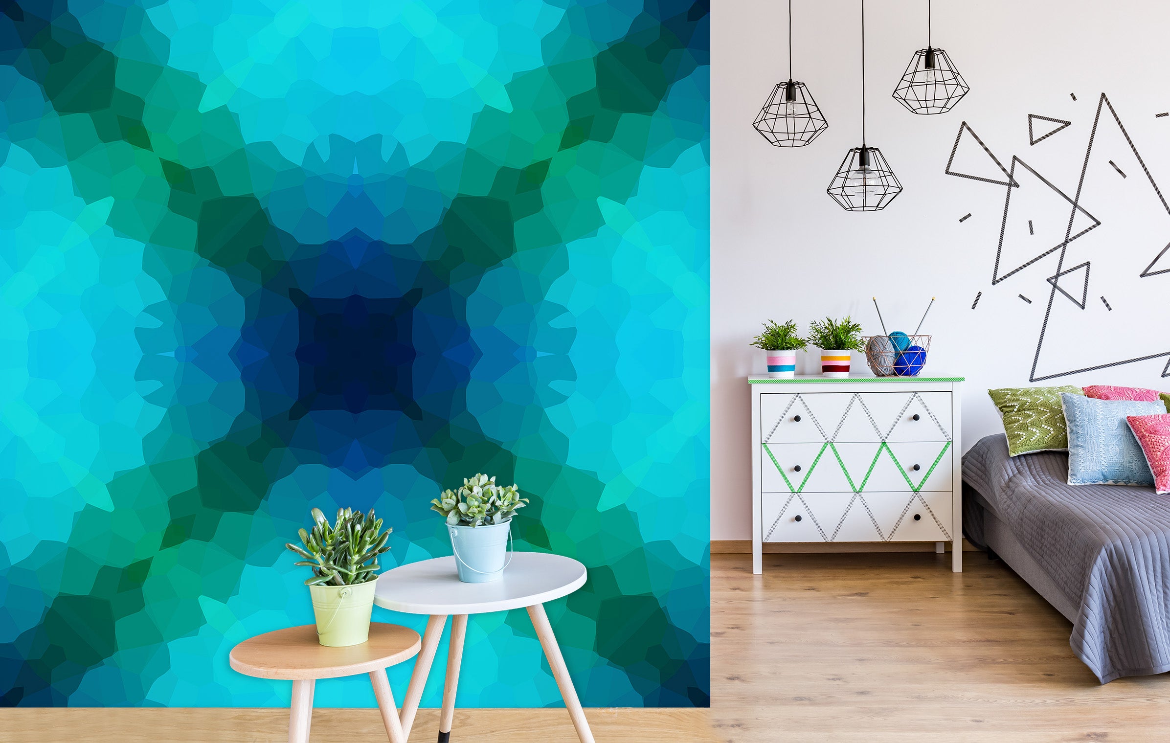 3D Shades Of Blue Green 70114 Shandra Smith Wall Mural Wall Murals