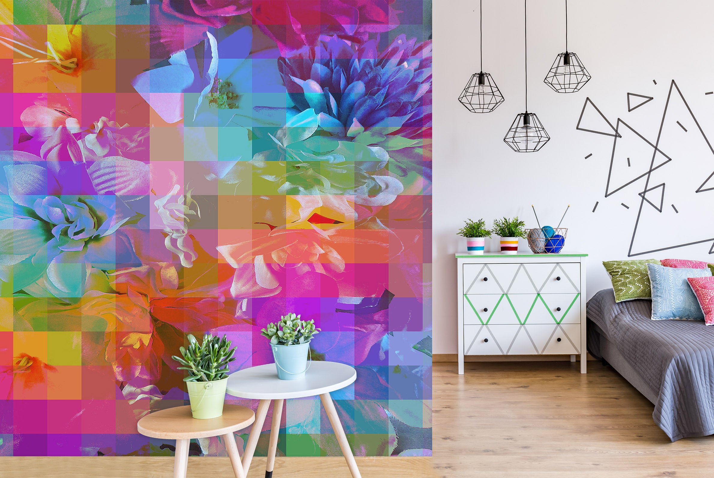 3D Color Mosaic Flowers 19113 Shandra Smith Wall Mural Wall Murals