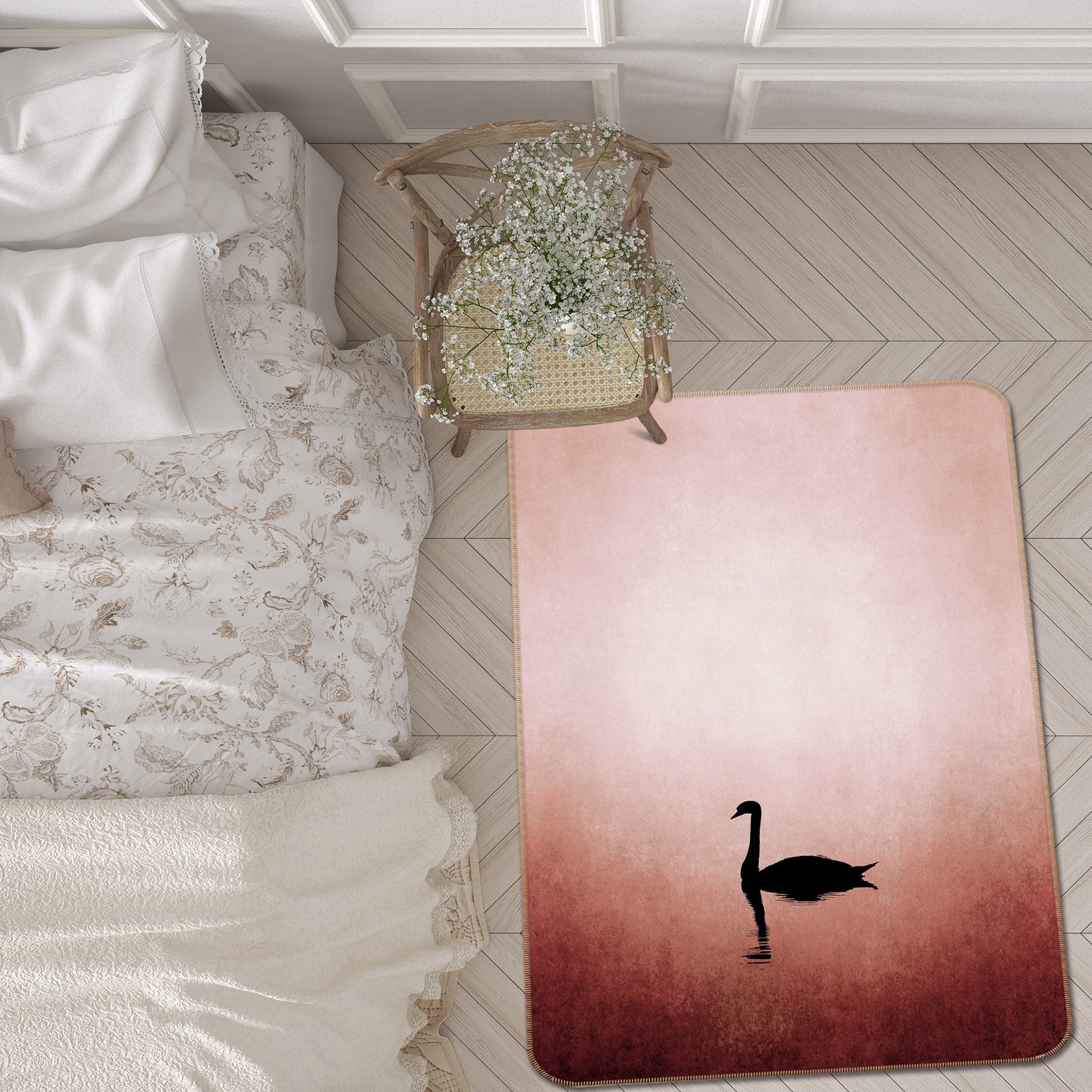 3D Swan Lake 84139 Boris Draschoff Rug Non Slip Rug Mat