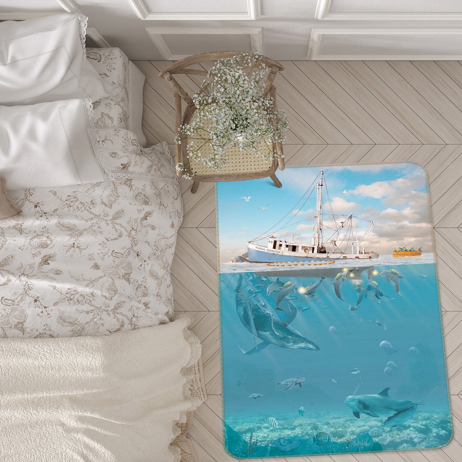 3D Steamship Underwater Dolphin Whale 84248 Vincent Hie Rug Non Slip Rug Mat