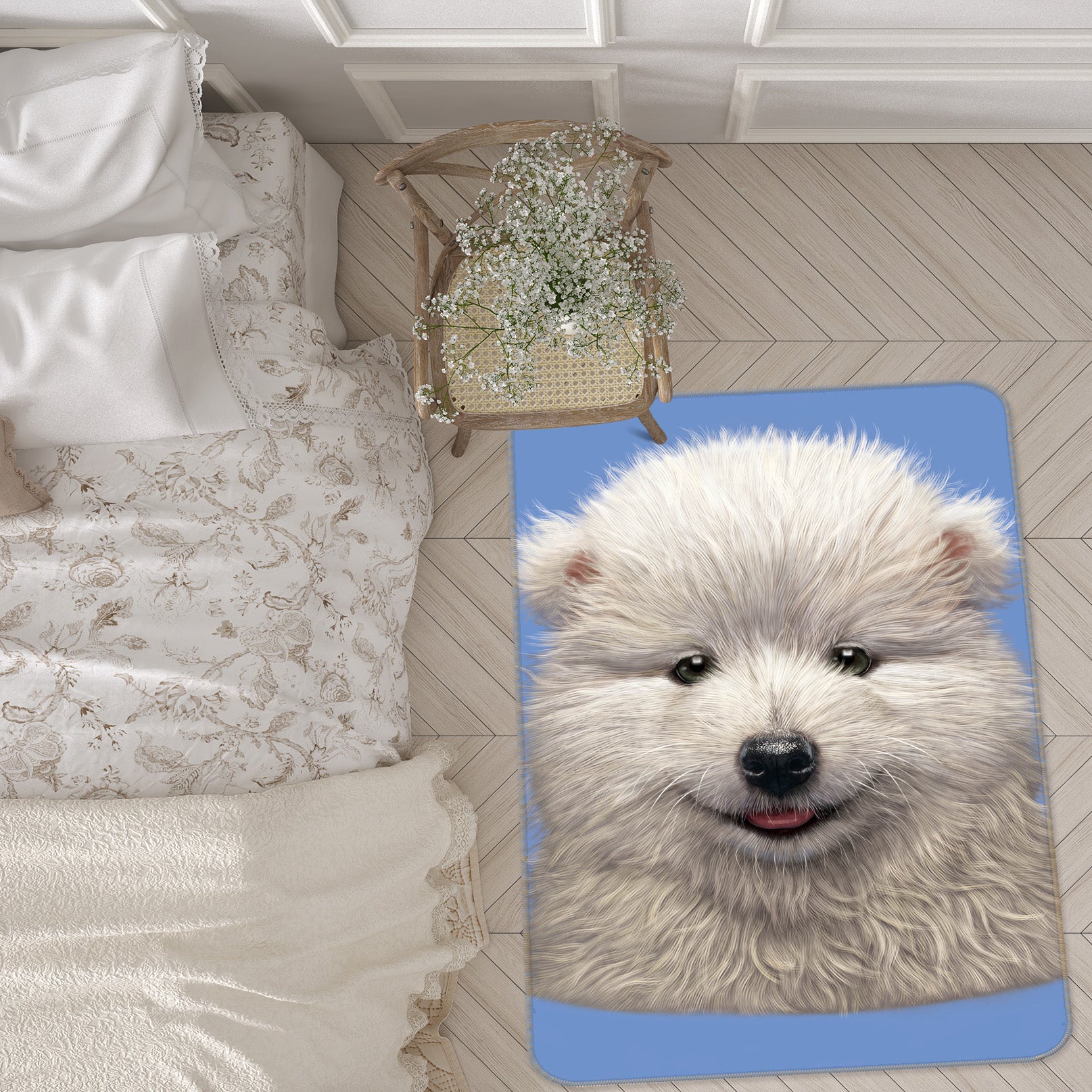 3D White Dog 84250 Vincent Hie Rug Non Slip Rug Mat
