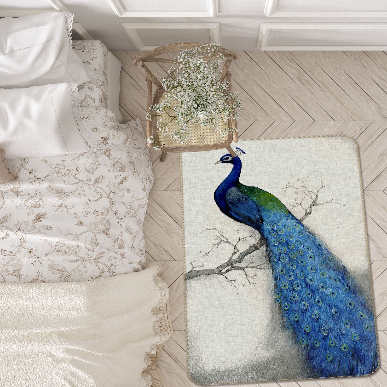 3D Blue Peacock 32112 Non Slip Rug Mat