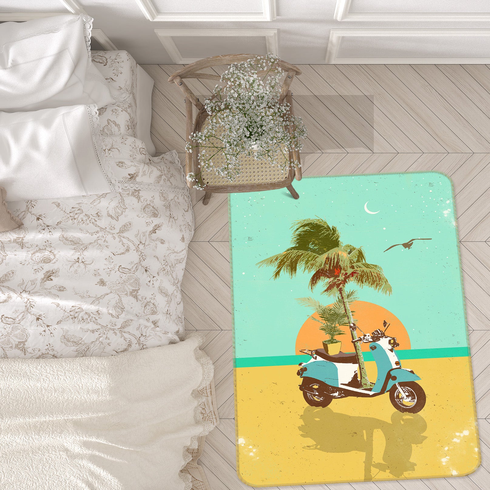 3D Coconut Tree Sunrise Motorcycle 84105 Showdeer Rug Non Slip Rug Mat