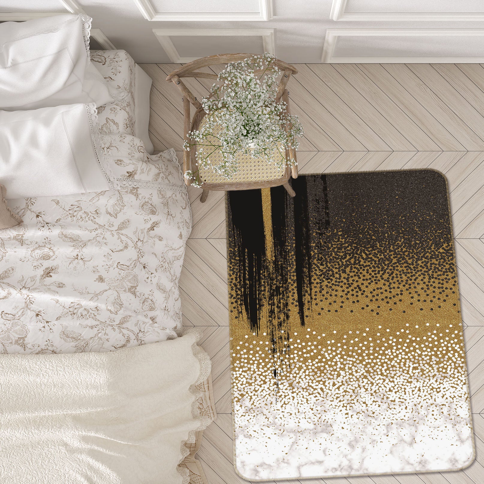 3D Black Gold Pattern 27170 Non Slip Rug Mat