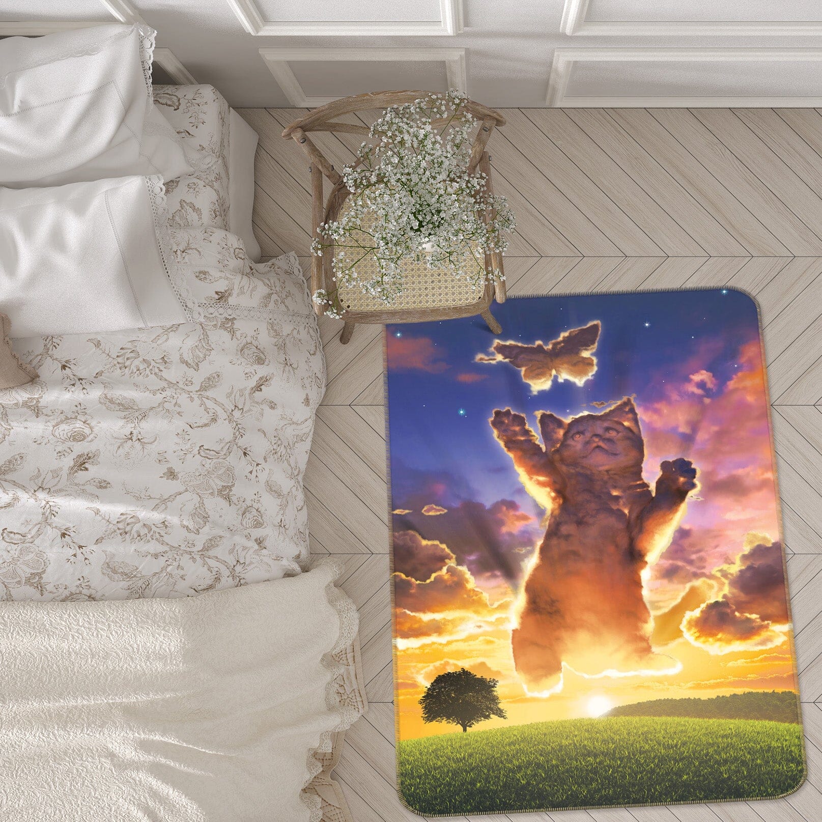 3D Cloud Kitten Sunset 1023 Vincent Hie Rug Non Slip Rug Mat Mat AJ Creativity Home
