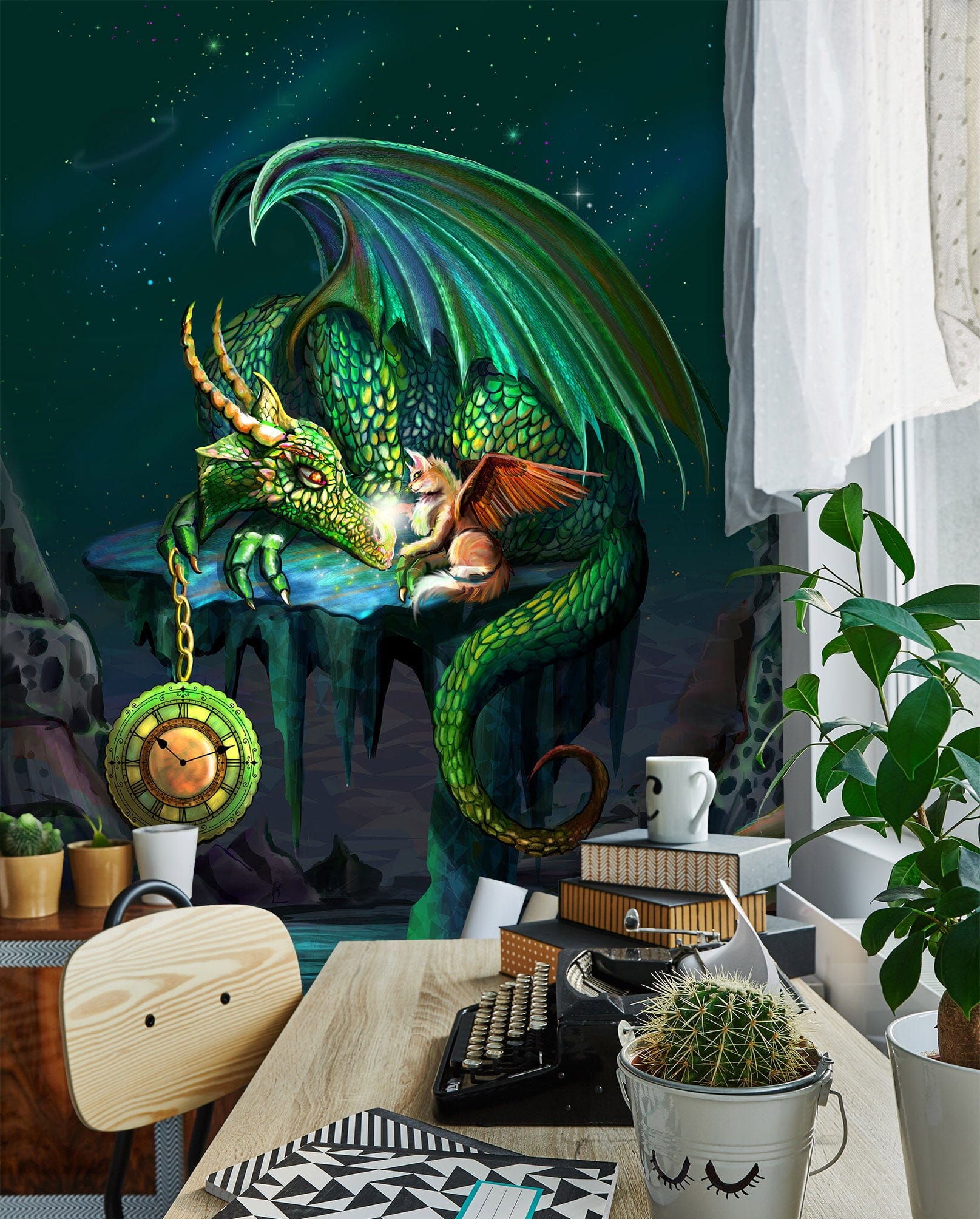 3D Green Dragon 1422 Rose Catherine Khan Wall Mural Wall Murals Wallpaper AJ Wallpaper 2