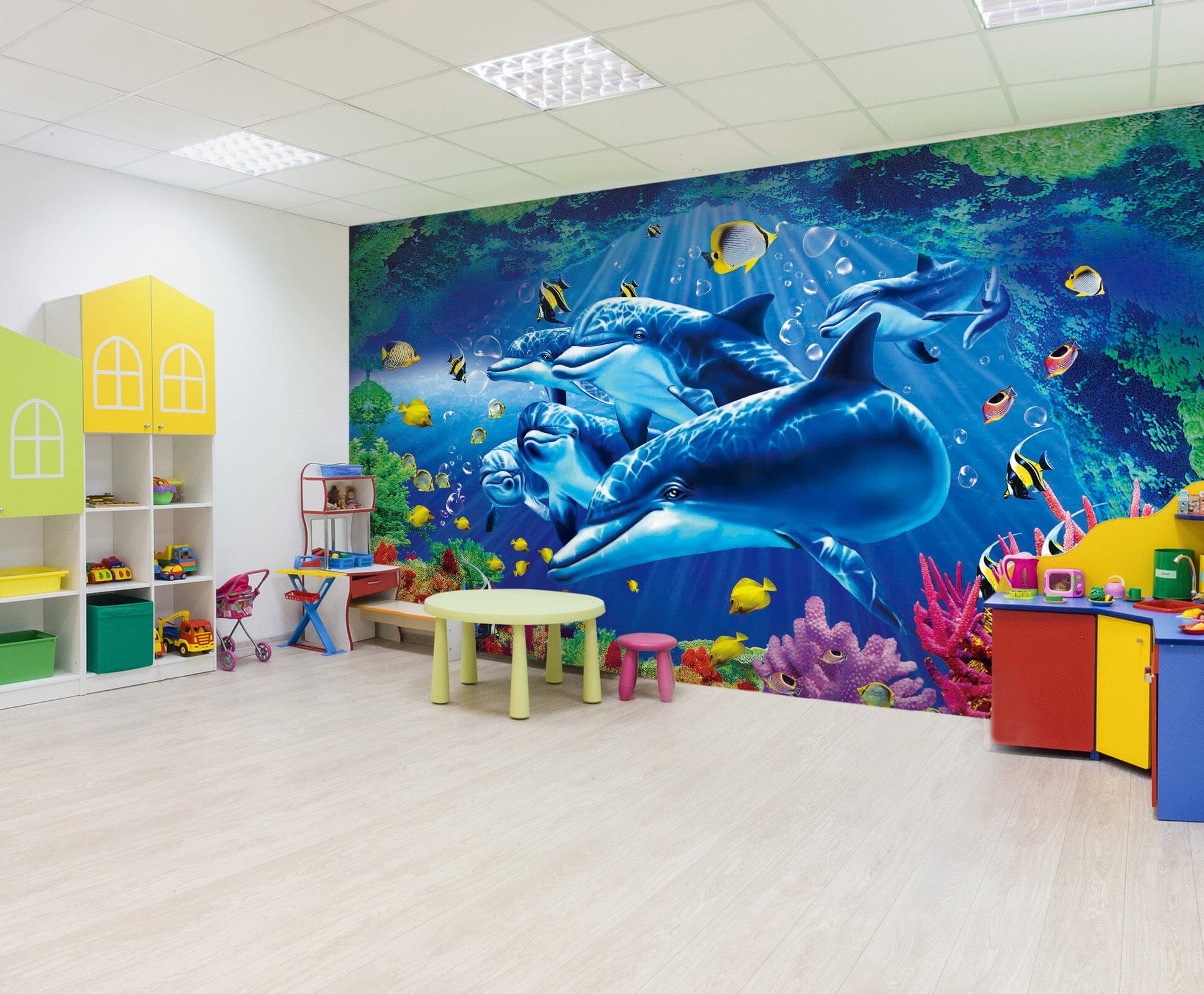 3D Happy Dolphin 042 Wall Murals Wallpaper AJ Wallpaper 2